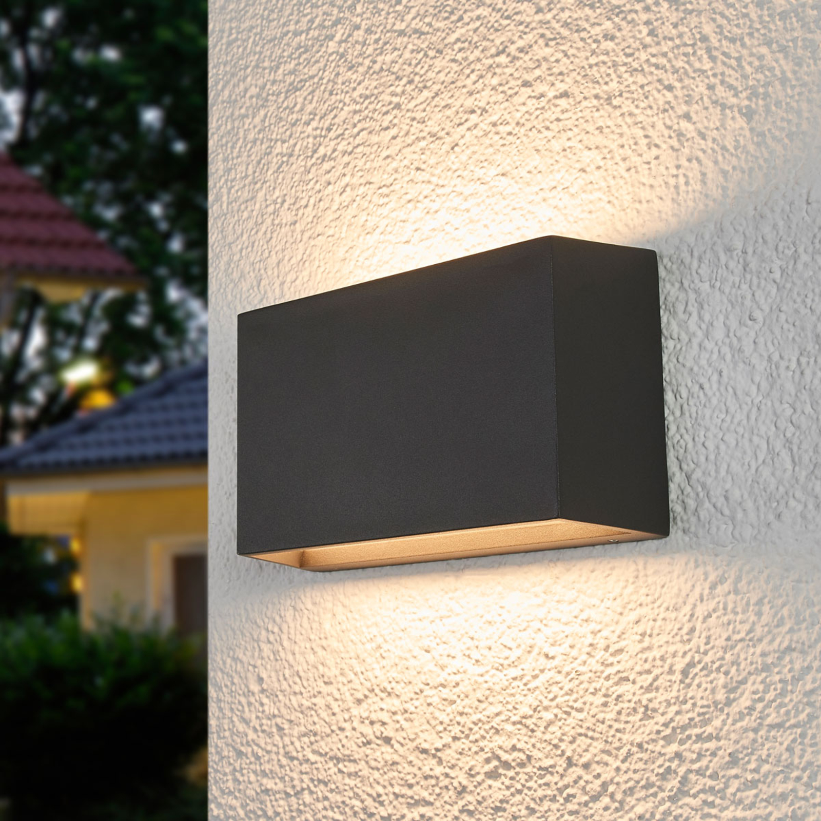 Lindby Selma - angular LED outdoor wall light, dark grey, aluminium, plastic, 11 W, energy efficiency: A+, W: 20.2 cm, H: 11.9 cm