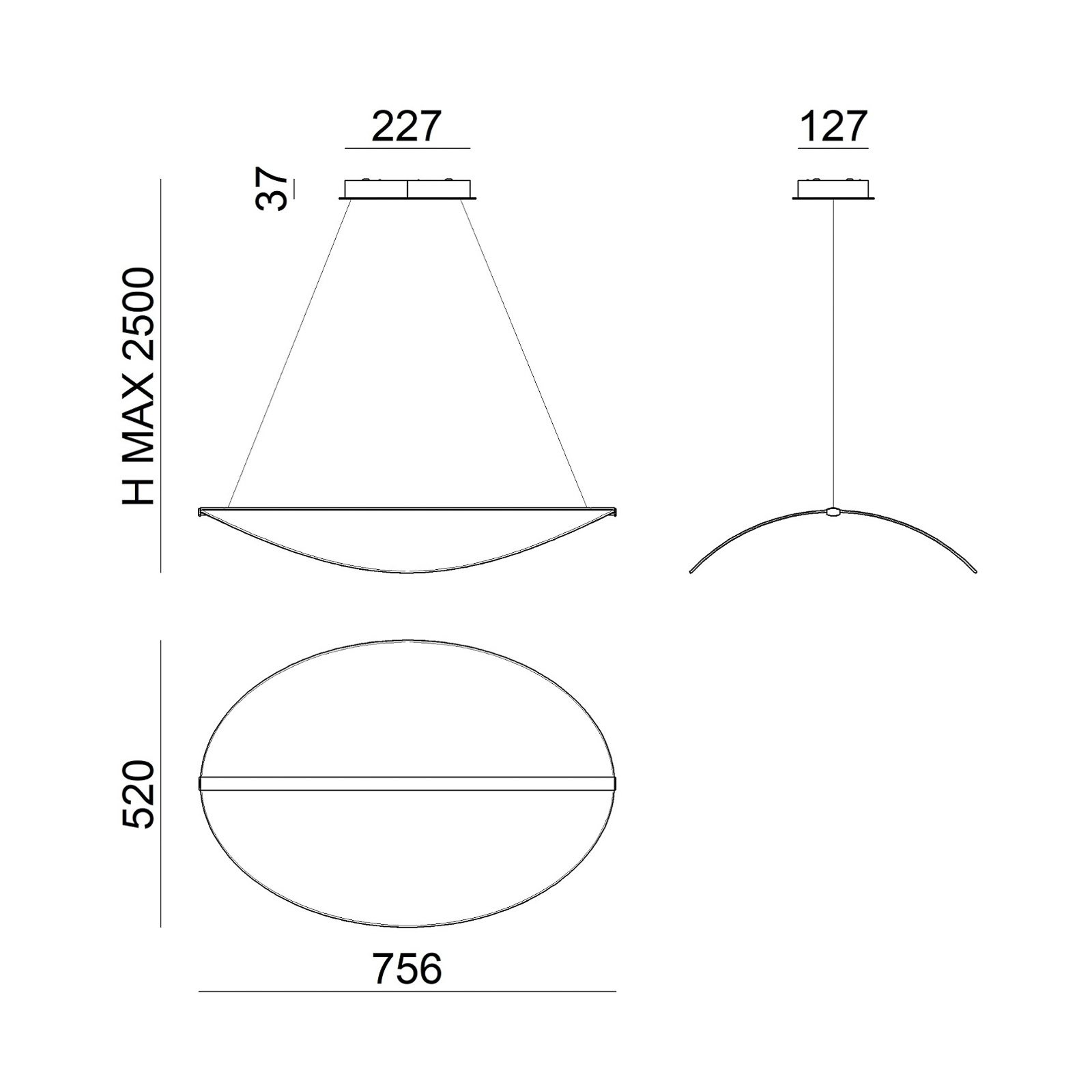 Lampă suspendată LED Diphy, 76 cm, DALI-dimabilă