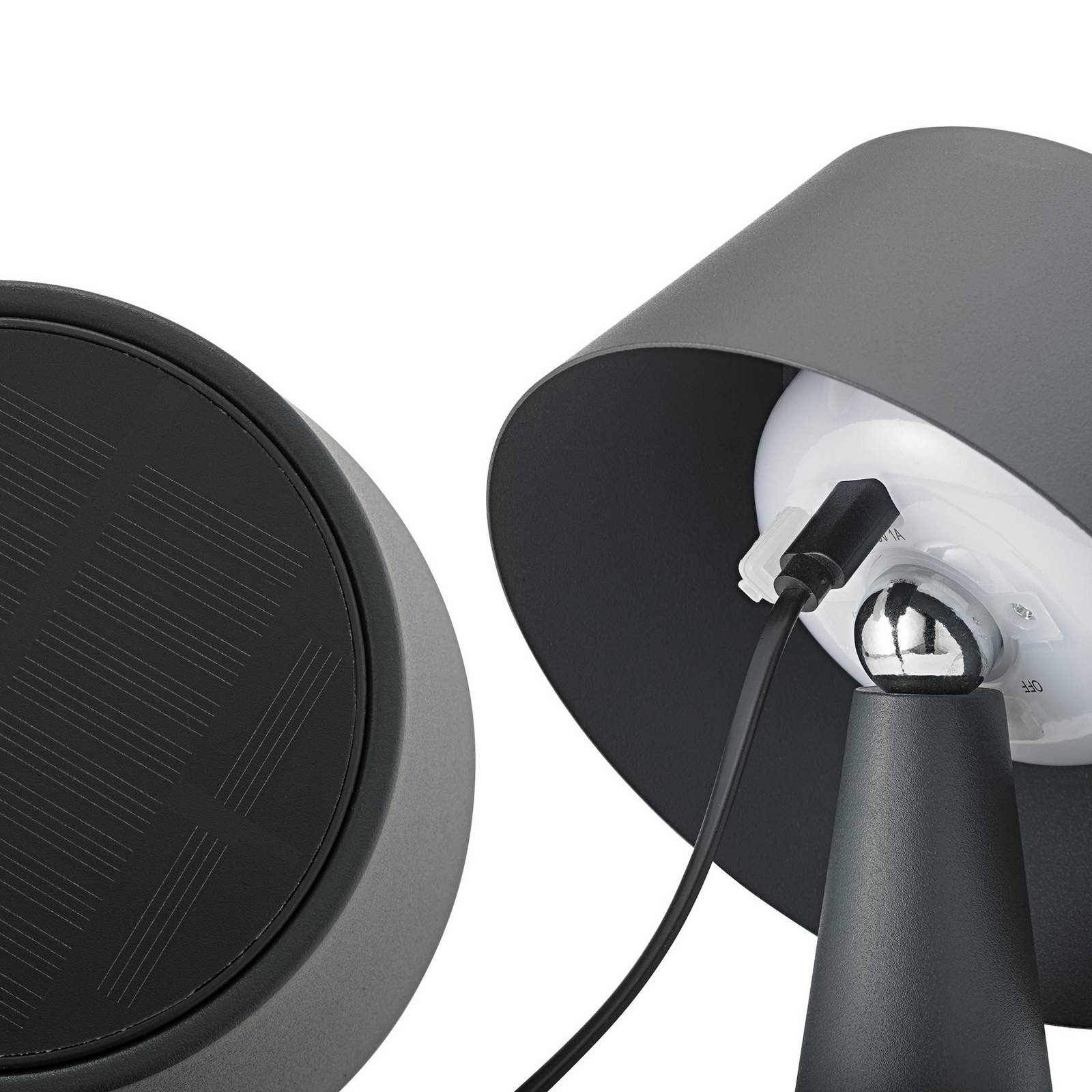 Lampa stołowa LED Solino, grafitowa, zasilanie słoneczne/USB, 26 cm IP44