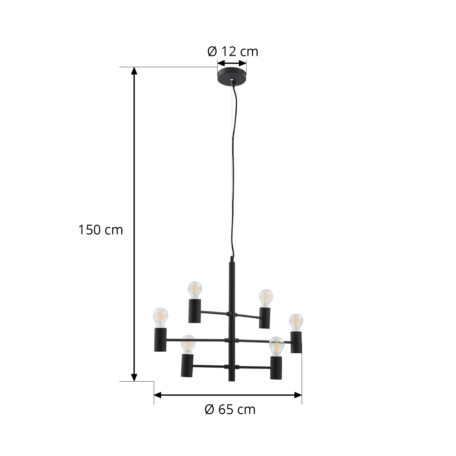 Hanglamp Lucande Aidas, zwart, metaal, 6-lamps