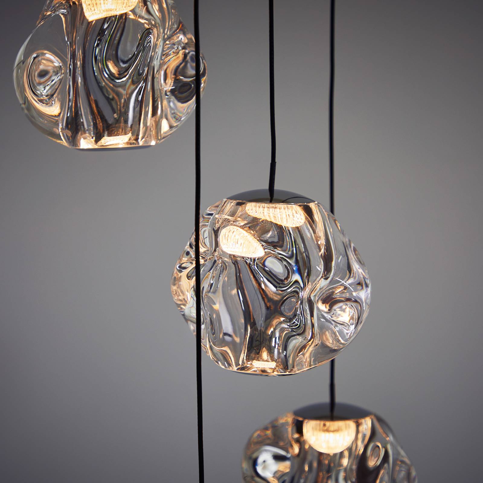 LOOM DESIGN Lampa wisząca LED Ice Ball, chrom/przezroczysty, 5-punktowa