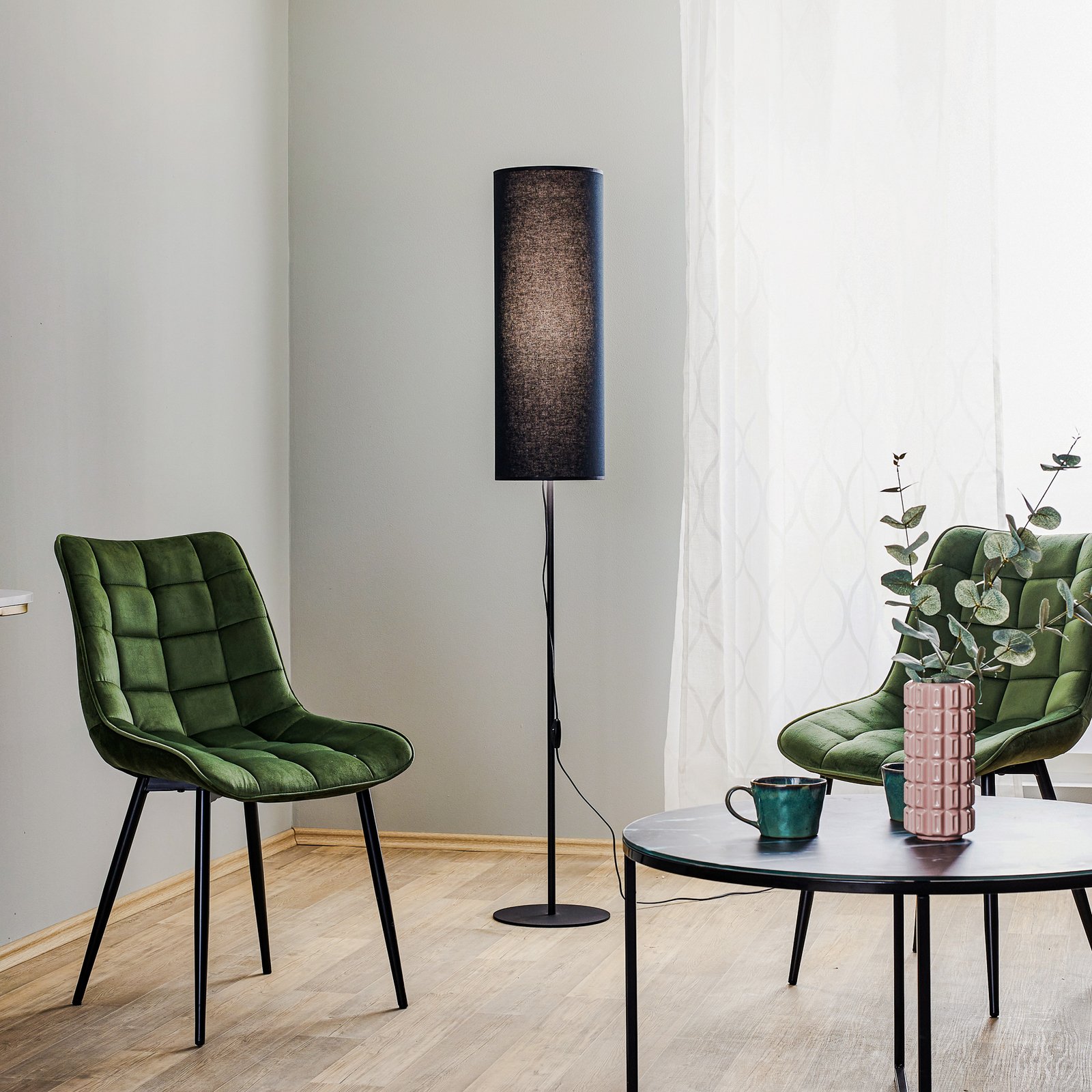 Podna lampa Rondo, crna, visina 165 cm, chintz, E27