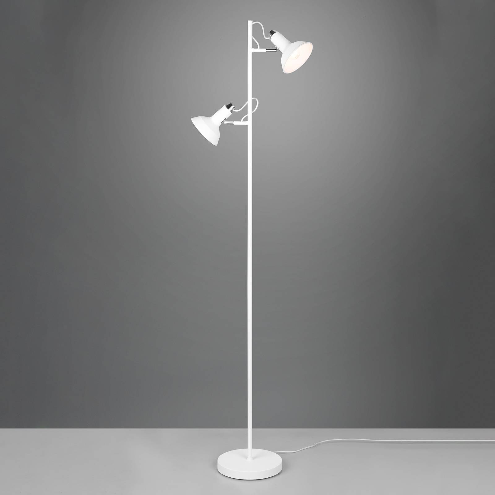 trio lighting lampe sur pied roxie, orientable, 2 branches, blanc mat