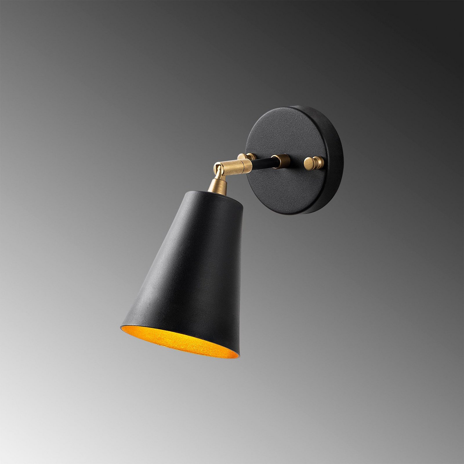 Evander wall light, black/gold, metal, height 21 cm, E27
