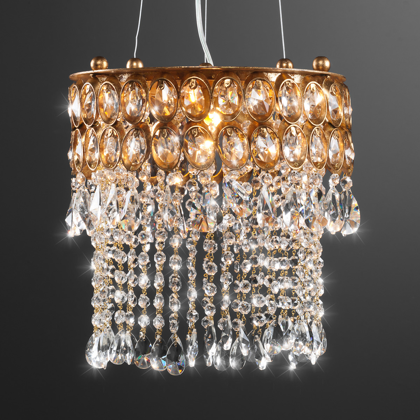 Ferro Luce Romero crystal hanging lamp with gold leaf, for Living / Dining Room, metal, gold leaf, crystal, E14, 40 W, energy efficiency: A++, H: 35 cm