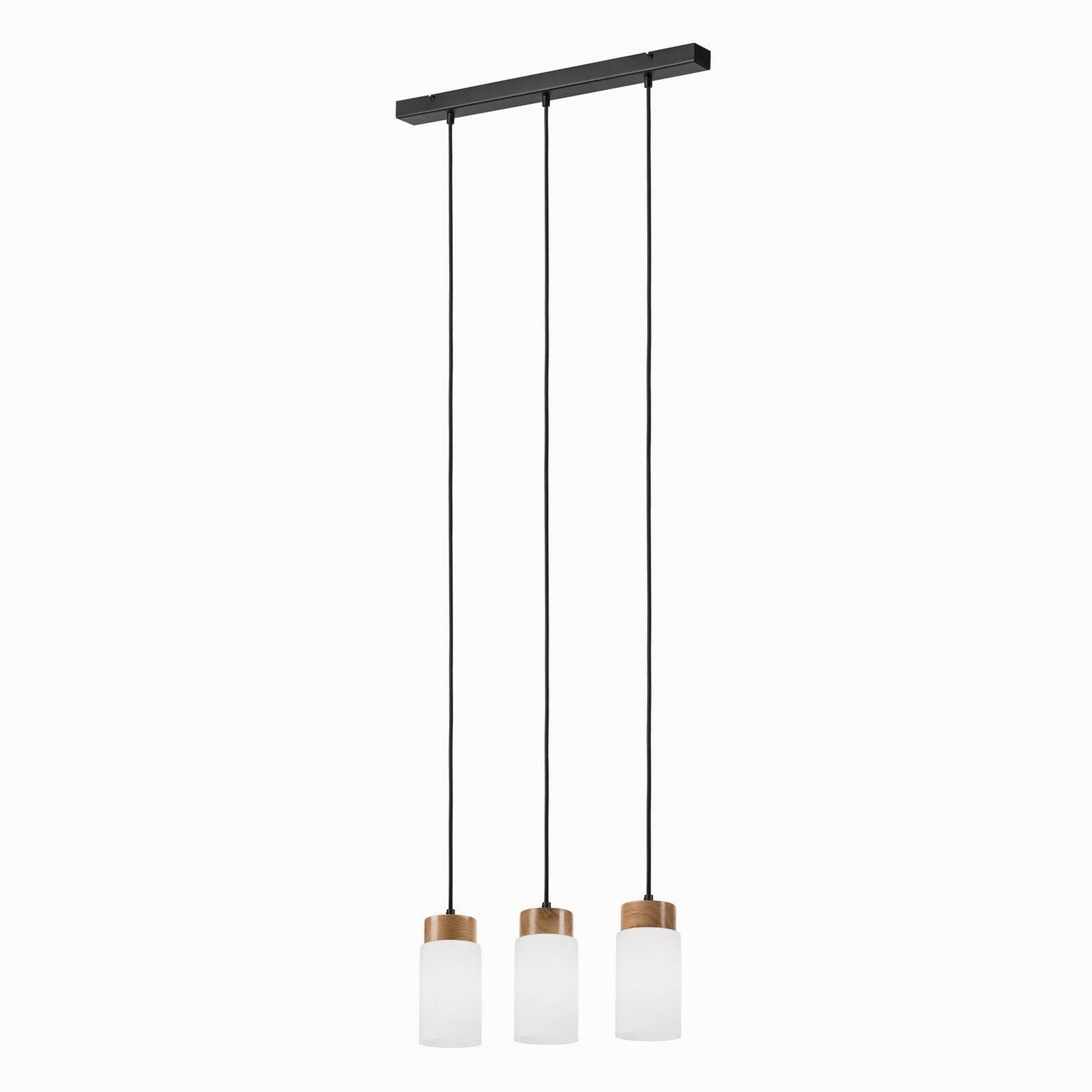 Hängeleuchte Markus, Opalglas/Eichenholz, Länge 60 cm 3-flg.