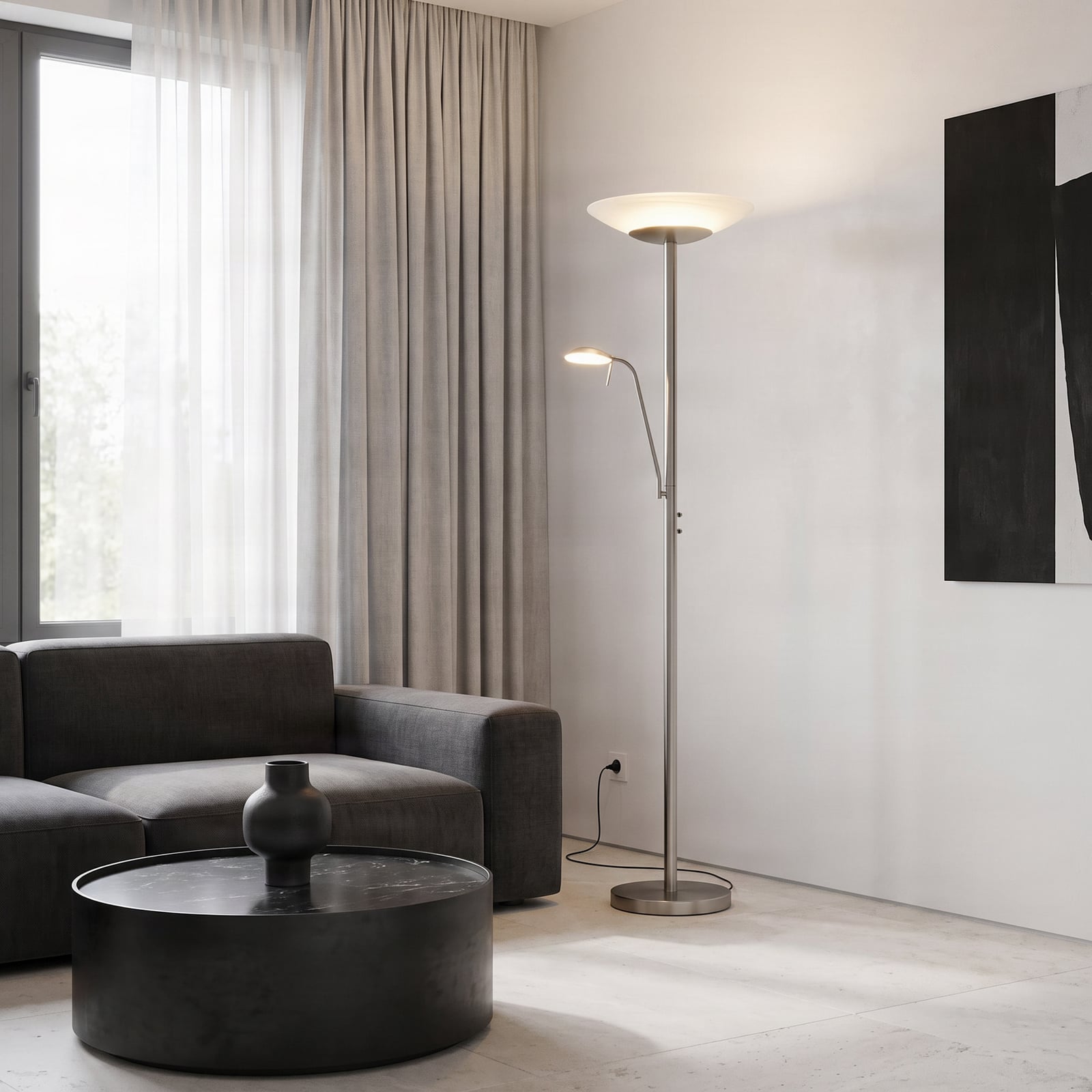 Lindby LED-Stehleuchte Ragna, Leselicht, nickel, dimmbar Lindby LED-Stehleuchte Ragna, Leselicht, nickel, dimmbar