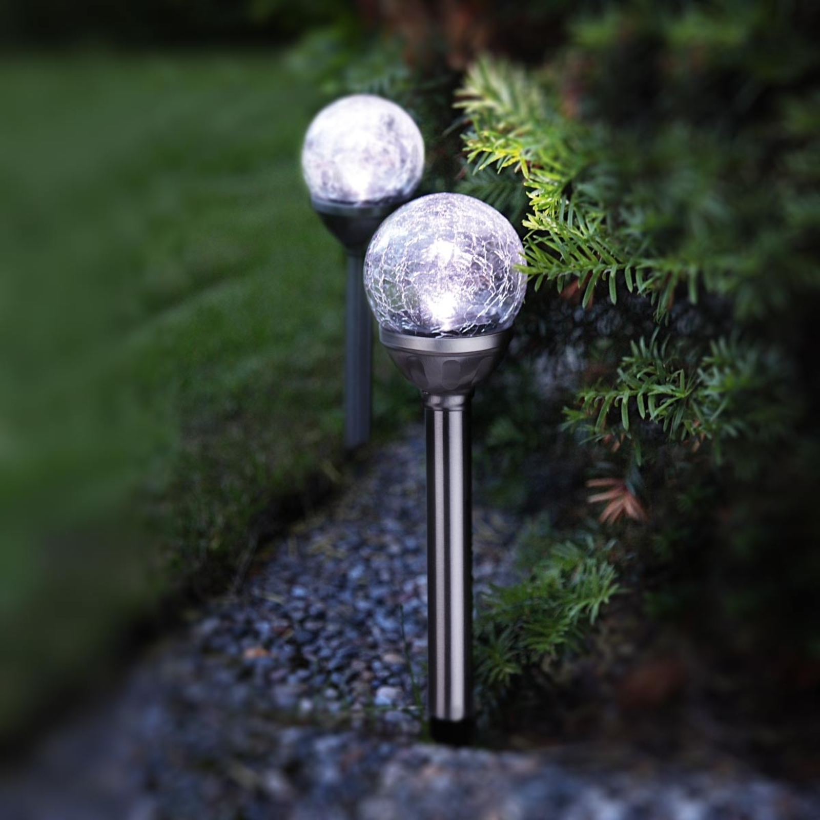 Best Season LED solar light rods with spheres set of 2, metal, glass, energy efficiency: A+, H: 39 cm