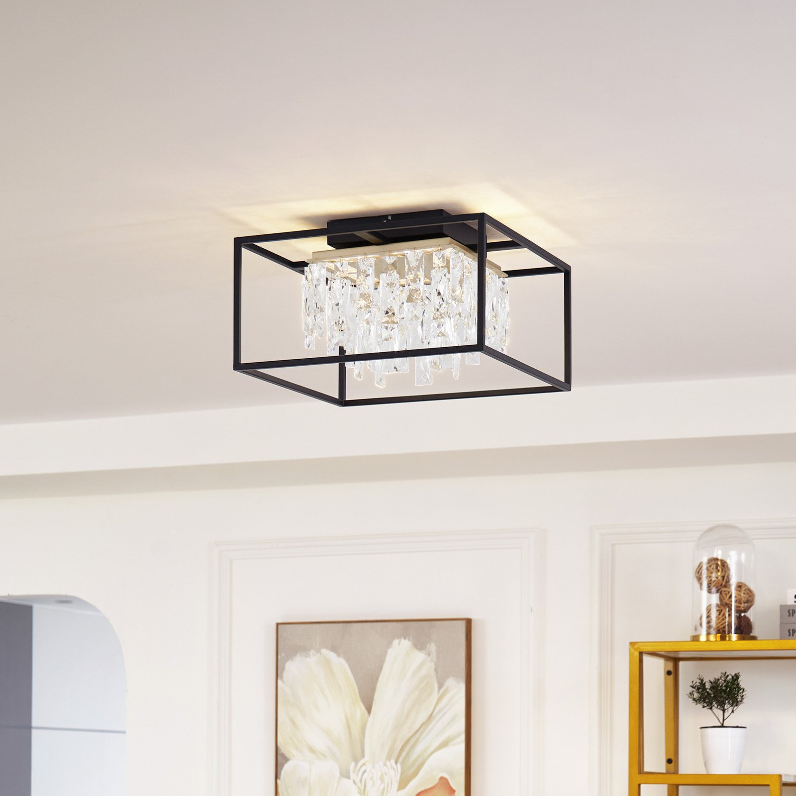 Plafonieră cu LED Lucande Kassi negru fier reglabil 40cm - Camera de zi / sufragerie - aur cristal negru - Metal