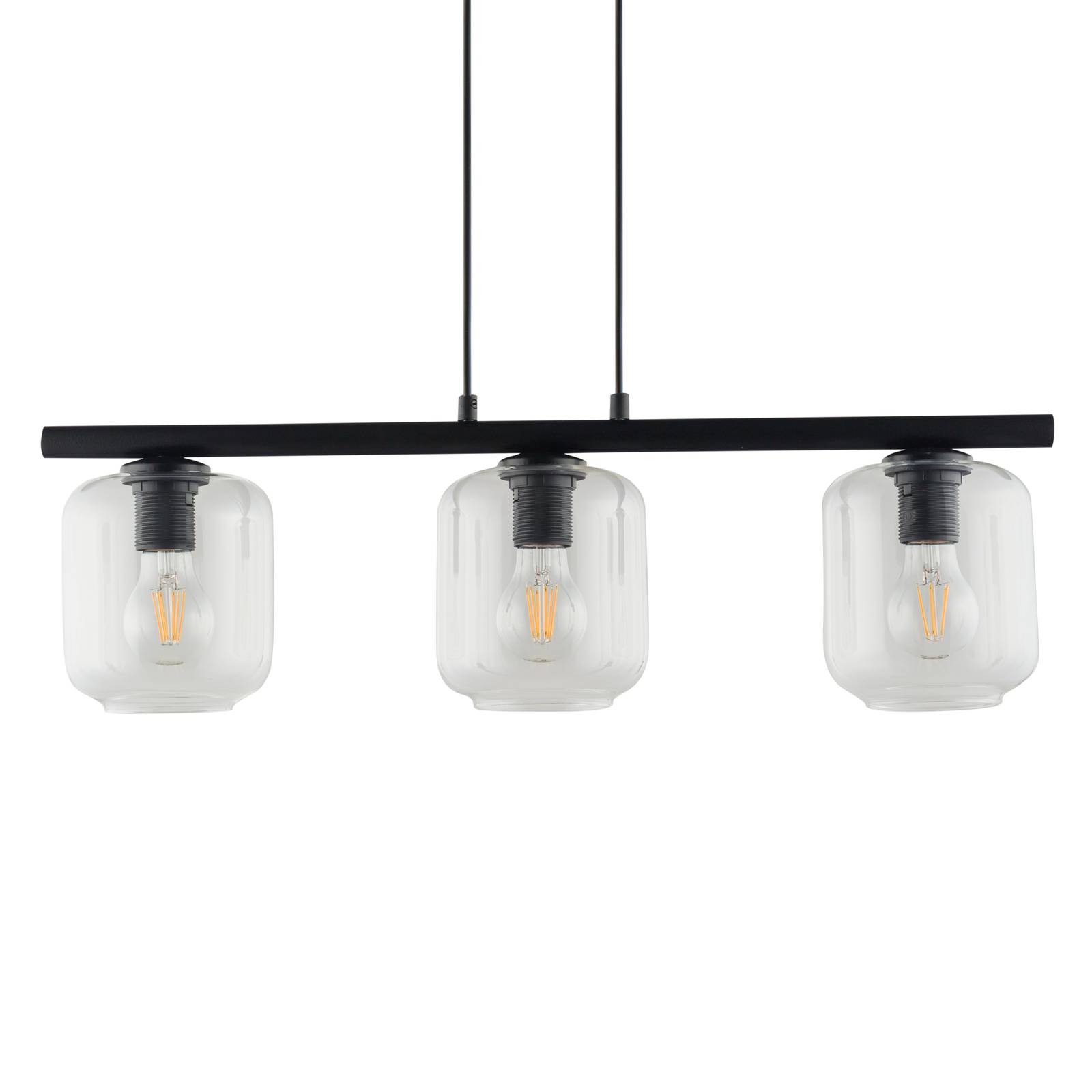 Hanglamp Kanja, 3-lamps, zwart/helder