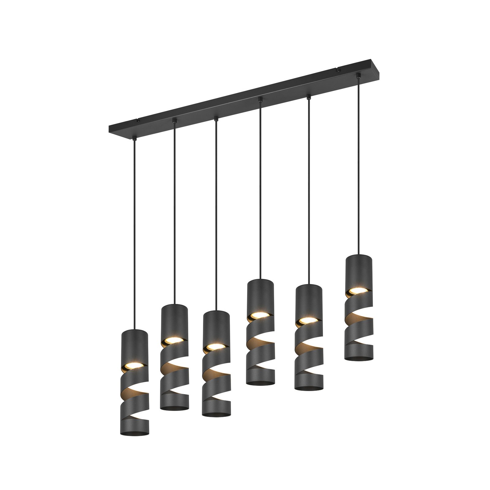 Stream hanglamp, zwart Lengte 100 cm 6-lamps metaal GU10