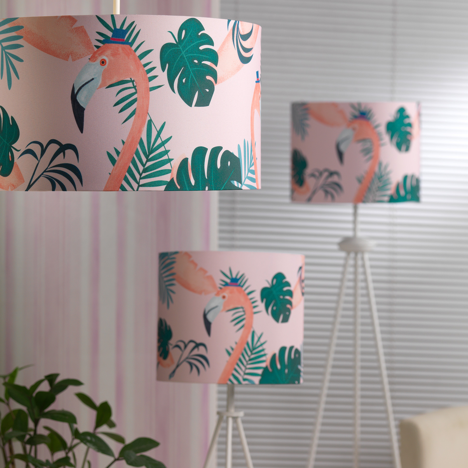 Lampa stojąca Flamingo kolorowy tekstylny klosz