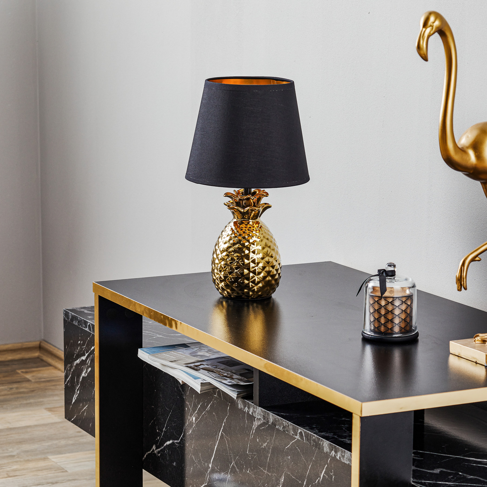 Keramická stolní lampa Pineapple zlatočerná