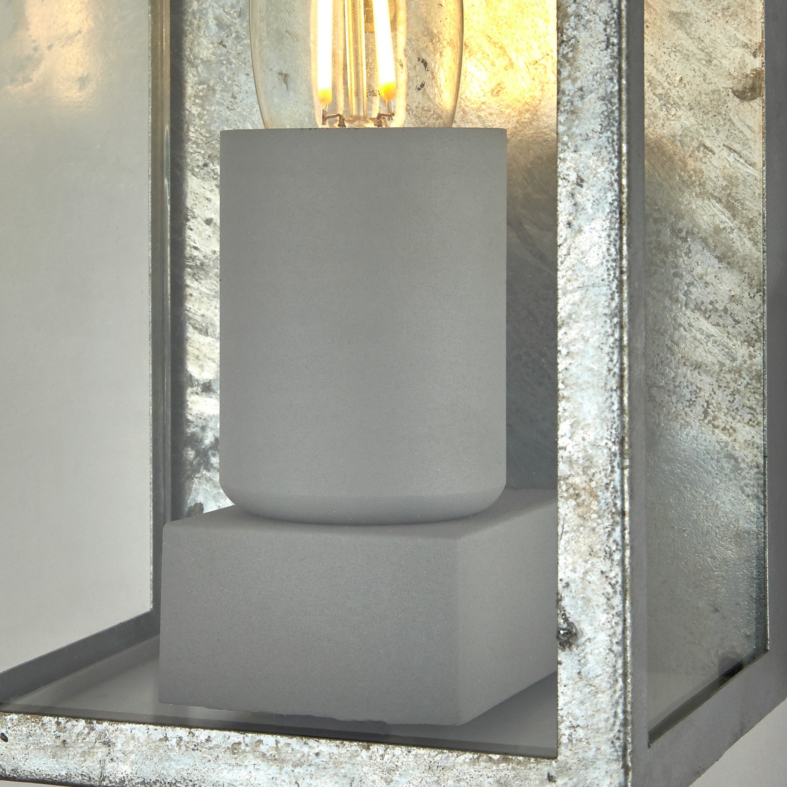 Box II outdoor wall light, silver-coloured, glass, E27, IP44