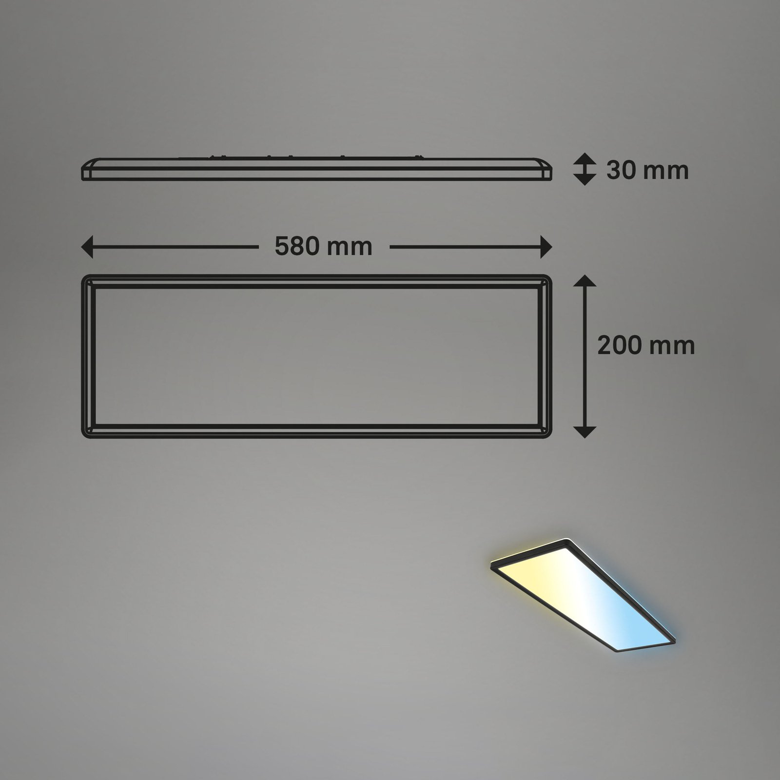 Slim LED panel, čierna, ultra-plochý CCT, 59x20cm