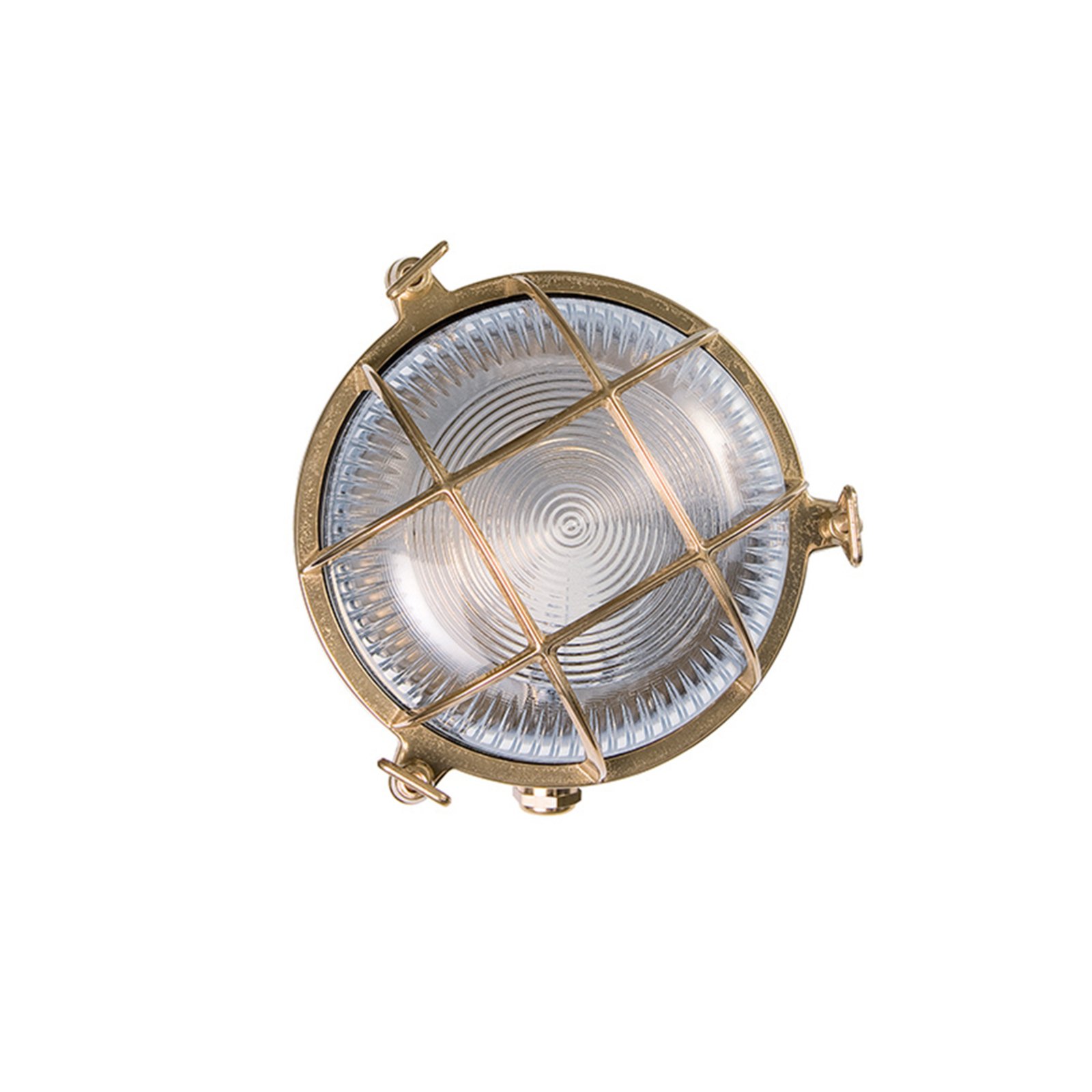 Tortuga outdoor wall light in brass, clear glass