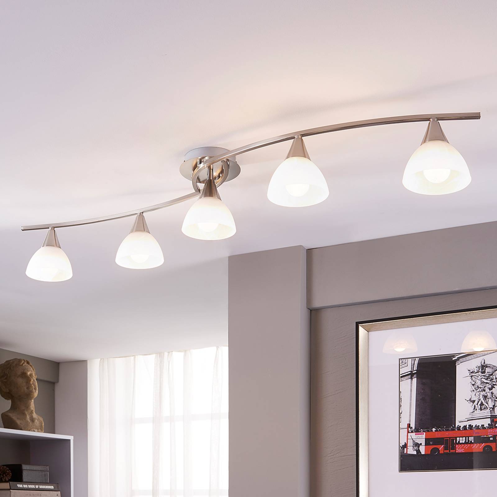 5-punktowa lampa sufitowa LED Della, matowy nikiel