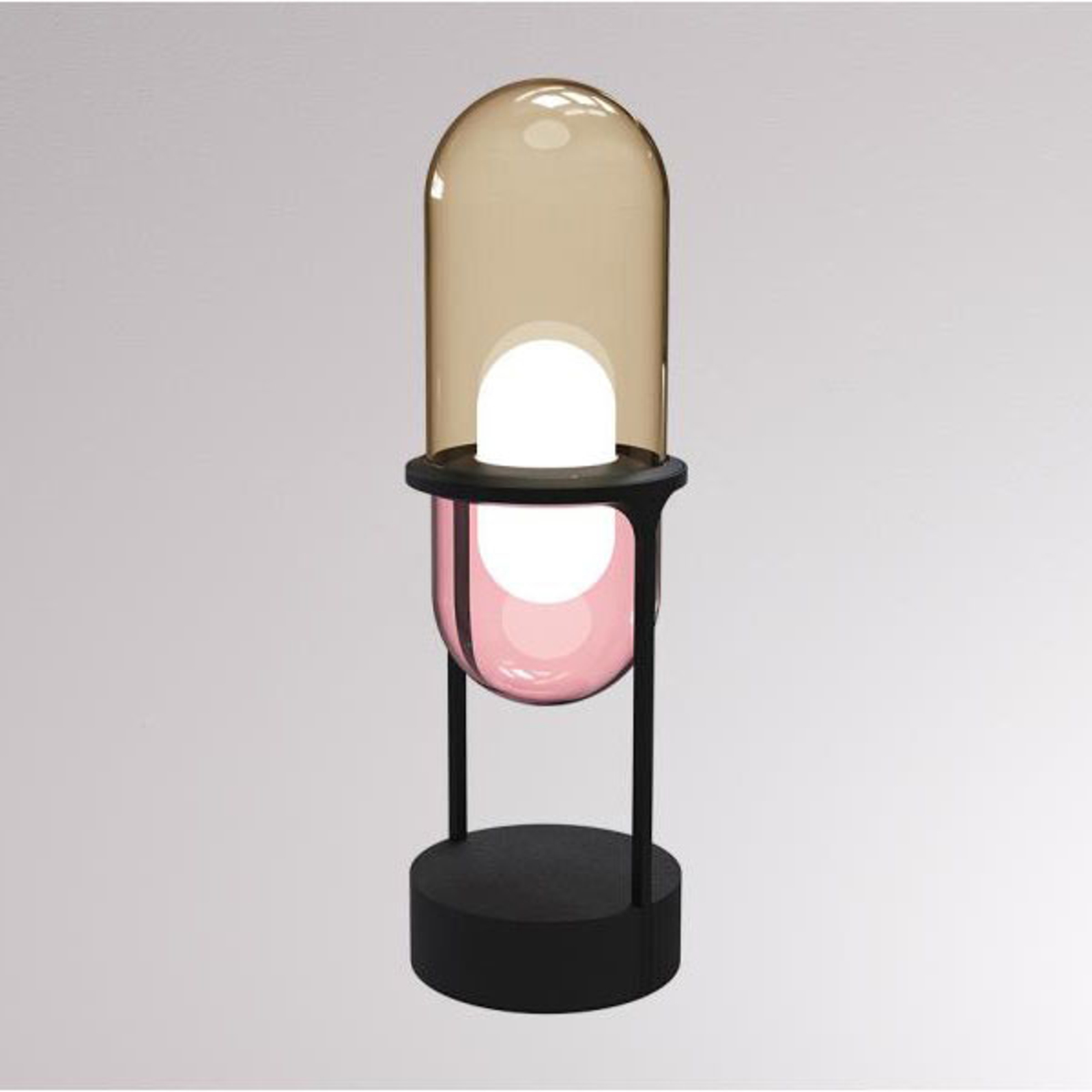 LOUM Pille LED table lamp, champagne/magenta, for Living / Dining Room, handblown glass, stone, 15 W, energy efficiency: A+, H: 60 cm