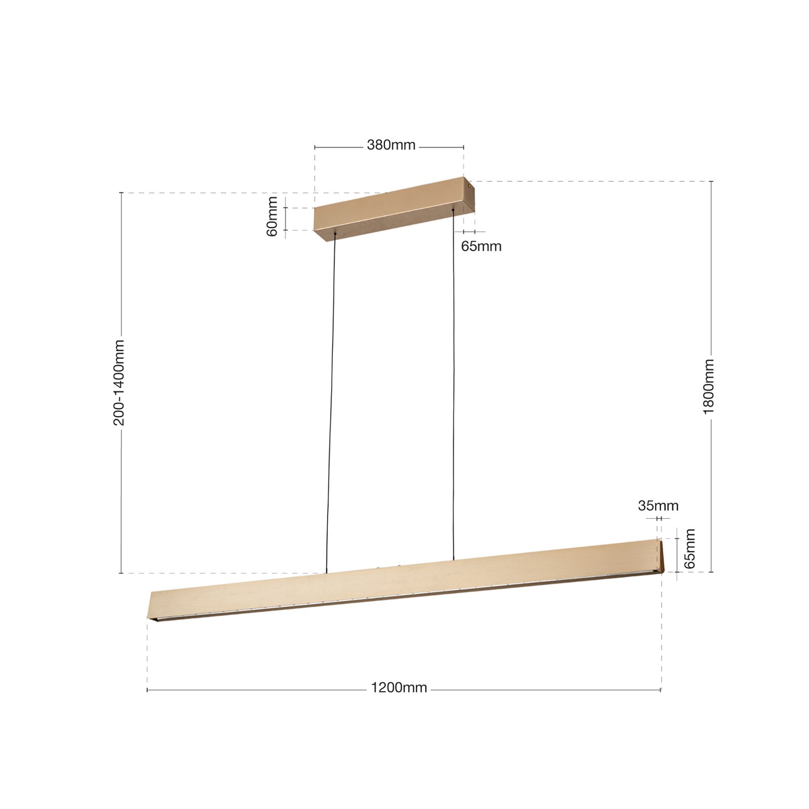 LED rippvalgusti Tara, kuldne, pikkus 120 cm, alumiinium/teras