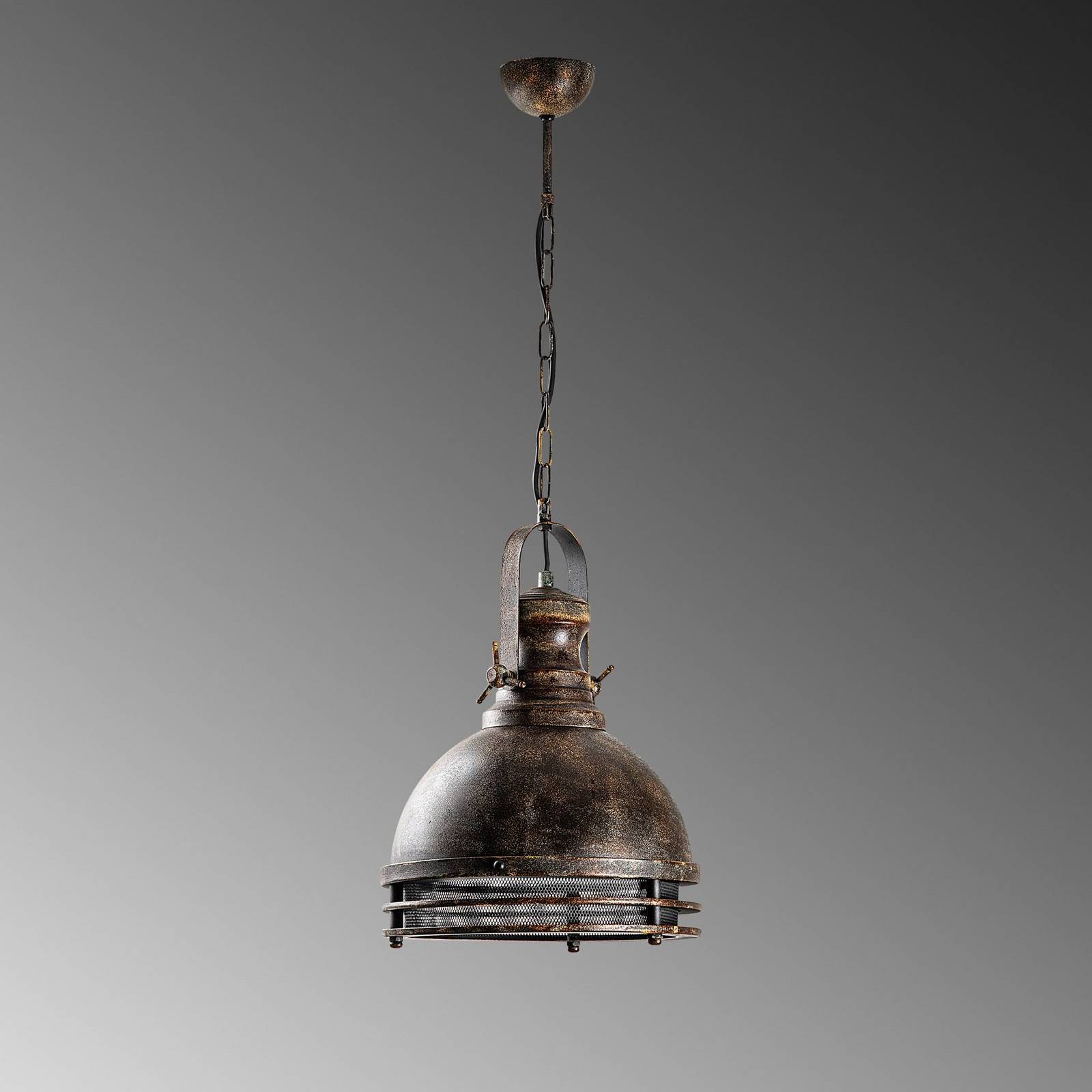 Żyrandol Saglam, 1-punktowy, postarzany mosiądz, Ø 30 cm, metal