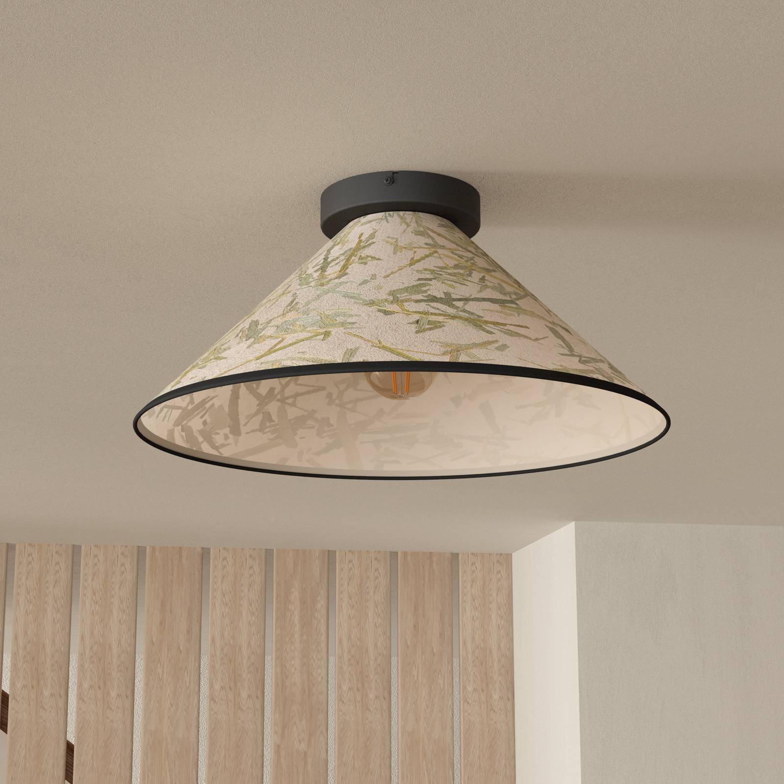 Deckenleuchte Oxpark, Ø 42 cm, grün/weiß/schwarz, Stoff günstig online kaufen