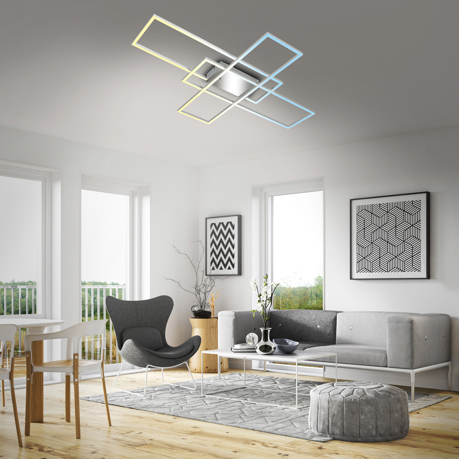 Briloner Plafonieră Roami LED 104x71 cm aluminiu-crom CCT - Camera de zi / sufragerie - modern - Metal