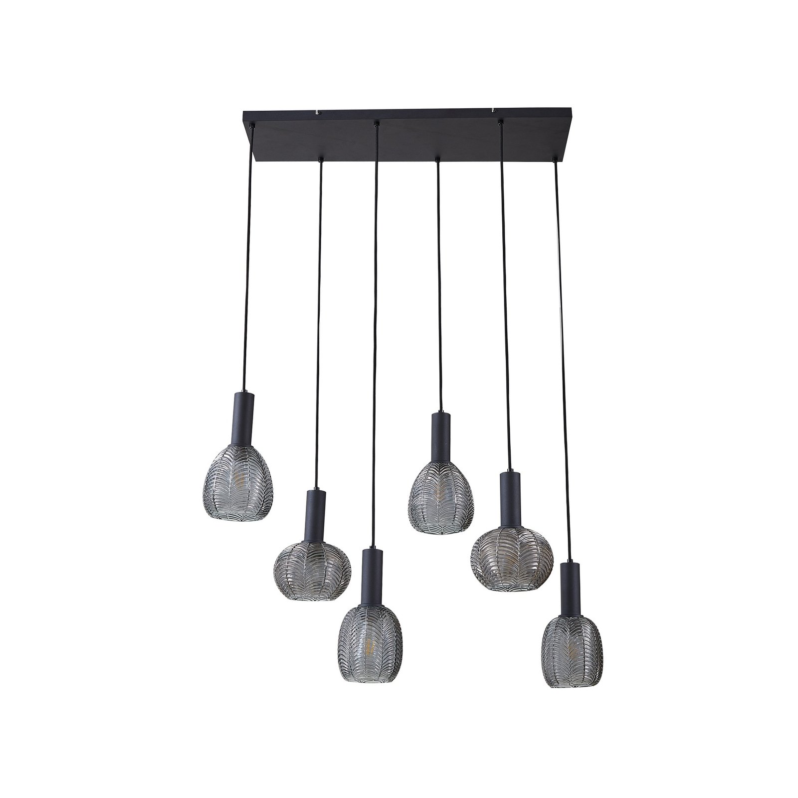 Lindby hanglamp Tolli, grijs/zwart, glas, 6-lamps