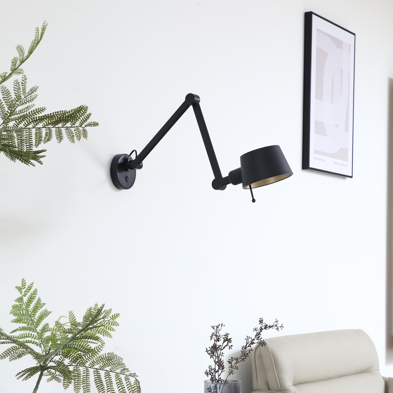 Lucande Wandleuchte Silka, 94 cm, schwarz, verstellbar, E27