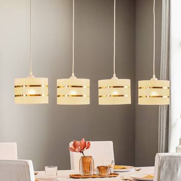 Suspension linéaire Helen, blanc-doré, 4 lampes