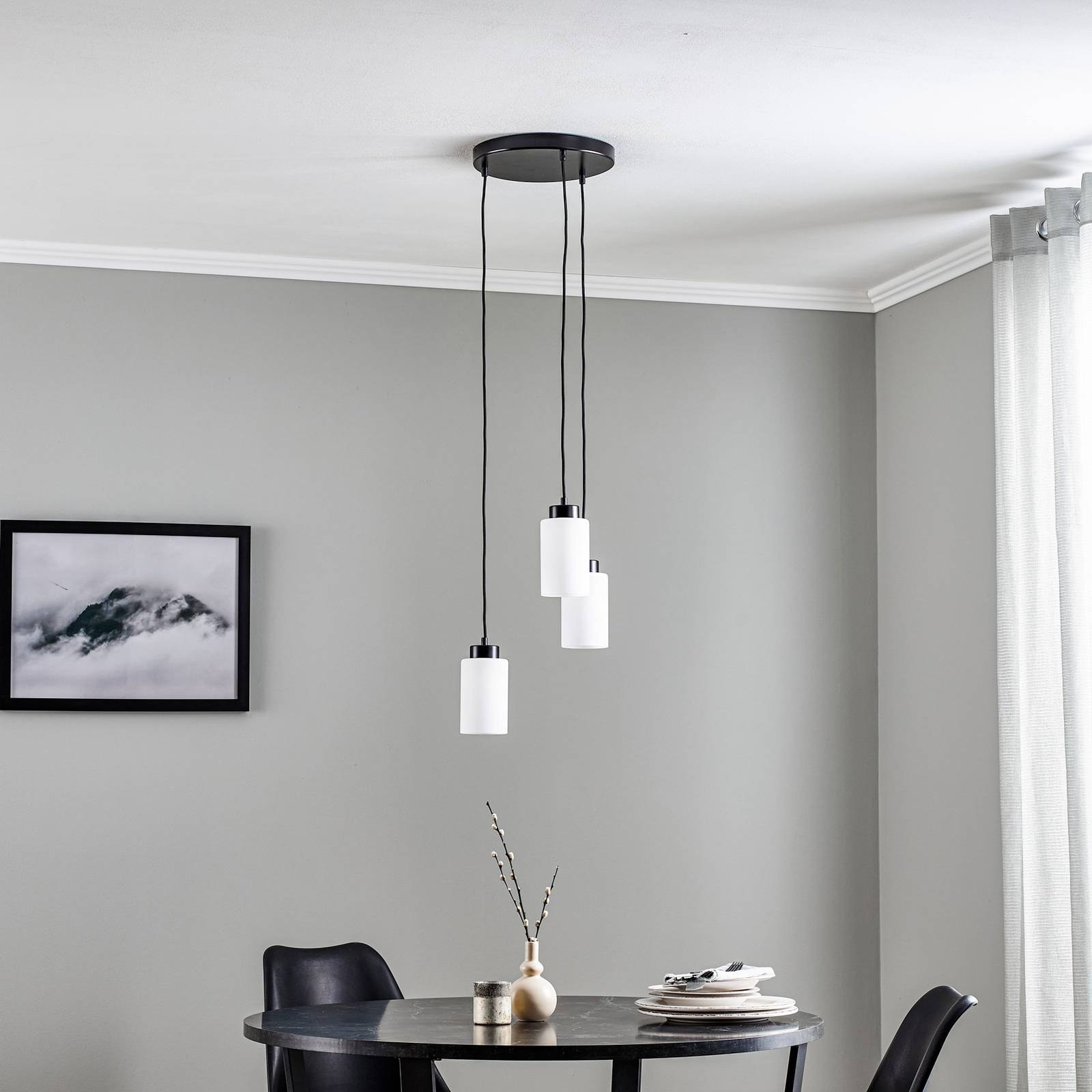 Vitrio hængelampe 3 lyskilder rund sort/hvid