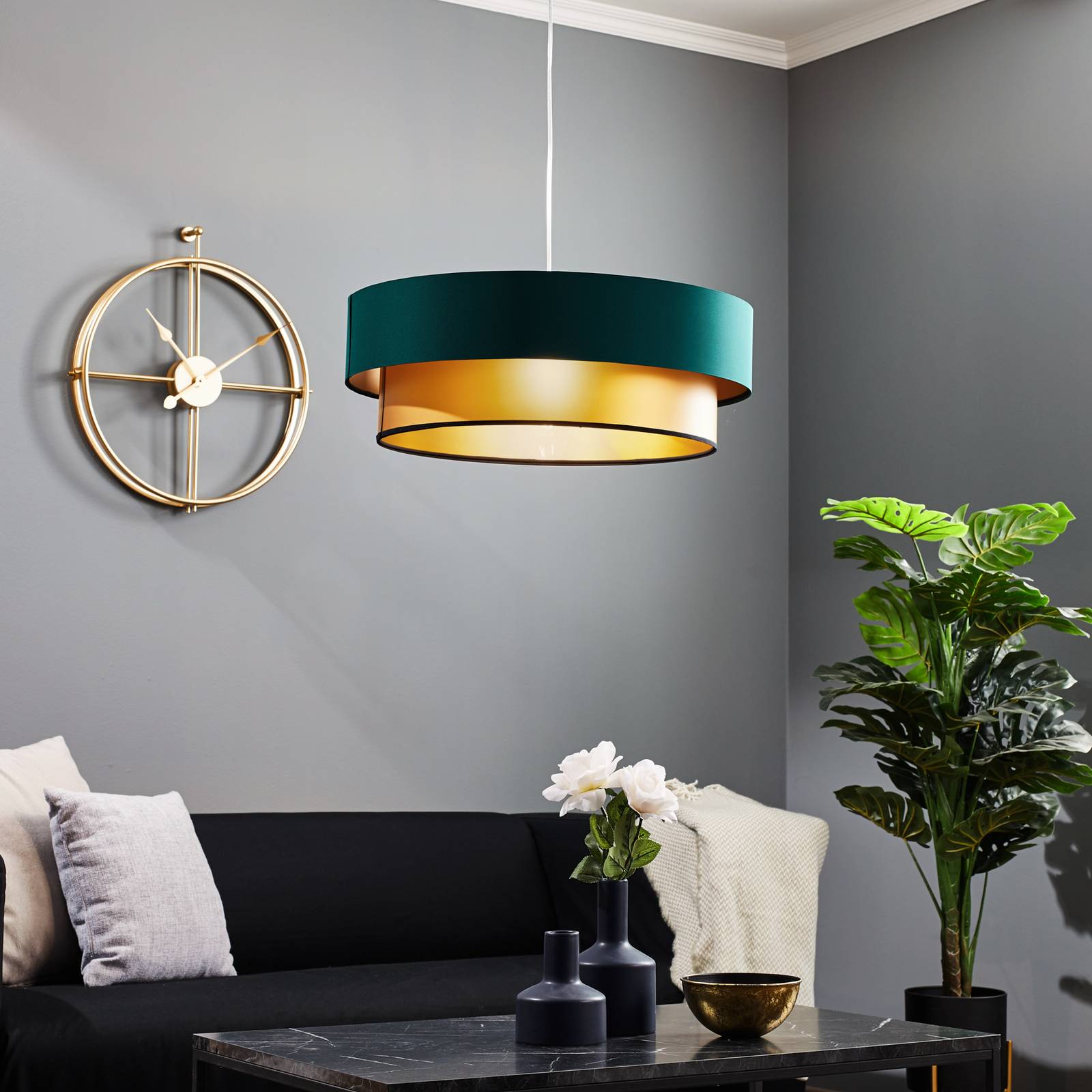 Maco Design Dorina hængelampe grøn/guld Ø 60cm