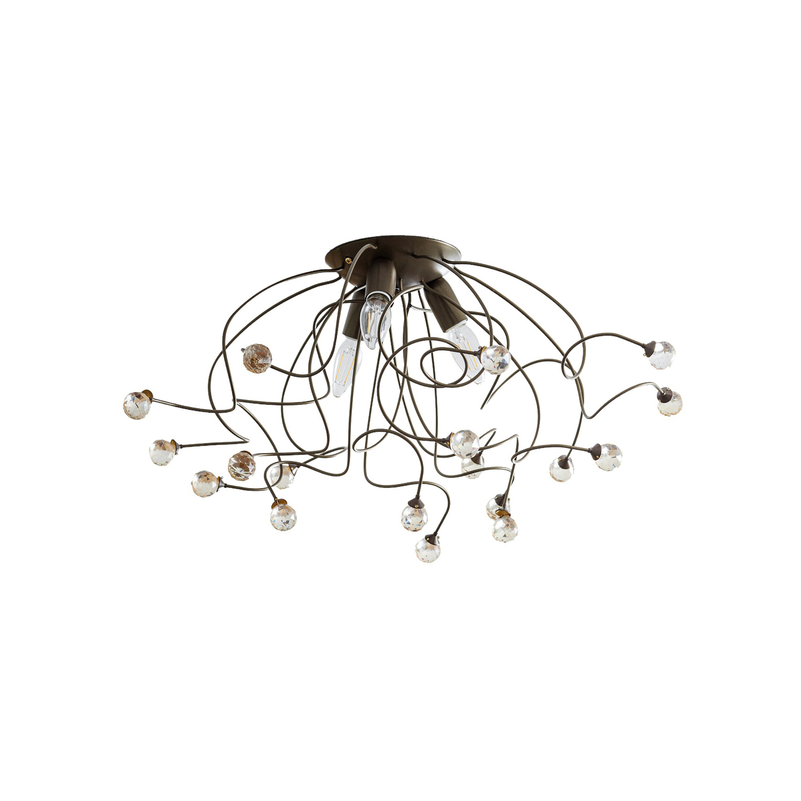 Trilly ceiling lamp in bronze with crystals, 3-bulb.