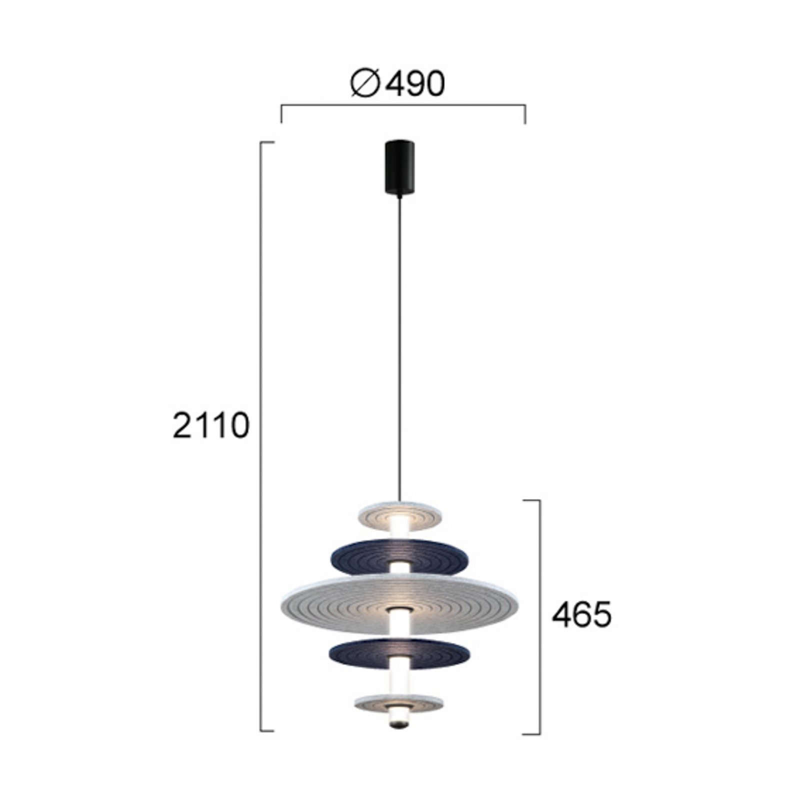 lampada LED a sospensione Azul, altezza 46 cm, blu/grigio/nero, feltro