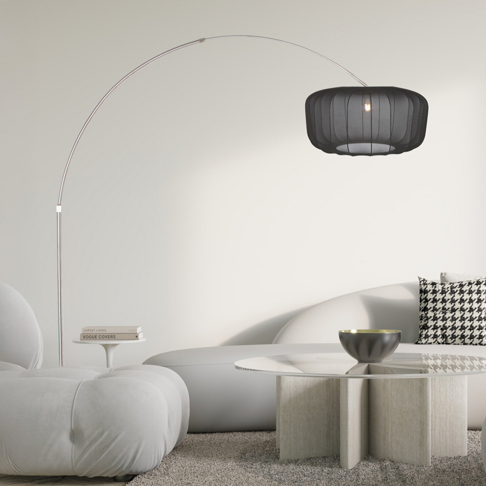 Steinhauer Lampadar curbat Sparkled Light oțel/nylon negru 240 cm - Camera de zi / sufragerie - Modern - oțel negru - Metal