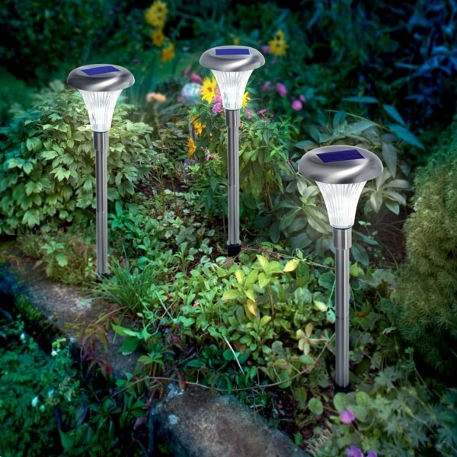 Esotec Capri solar light stainless steel 3 piece set, Stainless steel, plastic, energy efficiency: A+, H: 46 cm