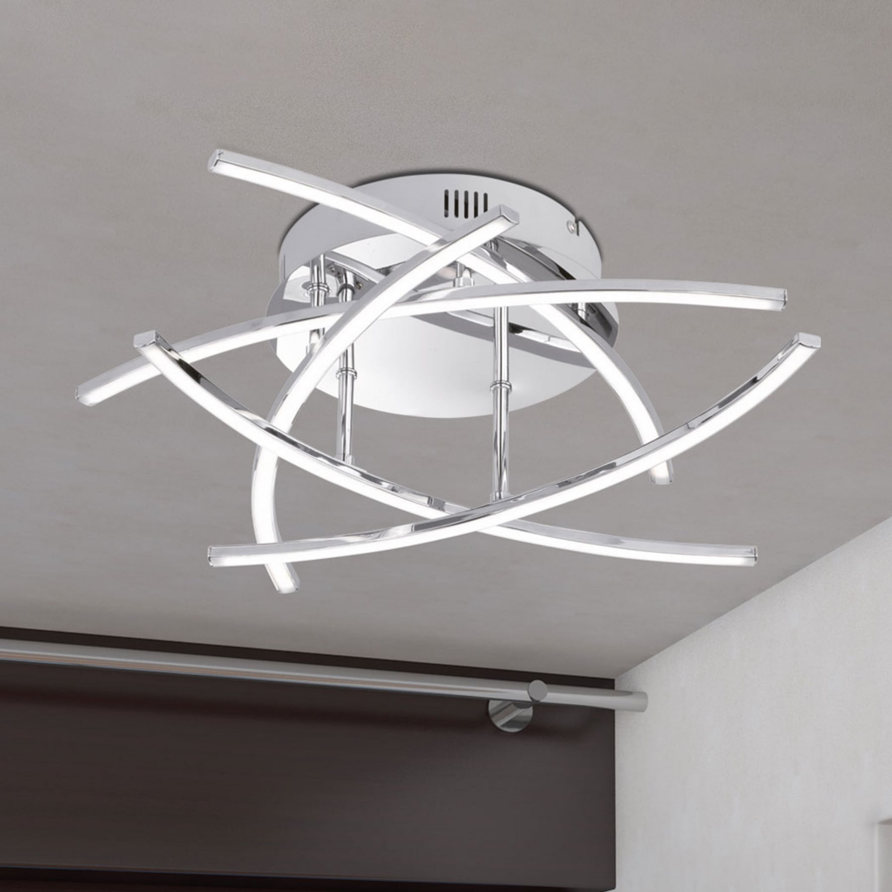 Fischer & Honsel Cross LED ceiling lamp 5-bulb, chrome, for Living / Dining Room, metal, acrylic, 4 W, energy efficiency: A+, H: 16 cm