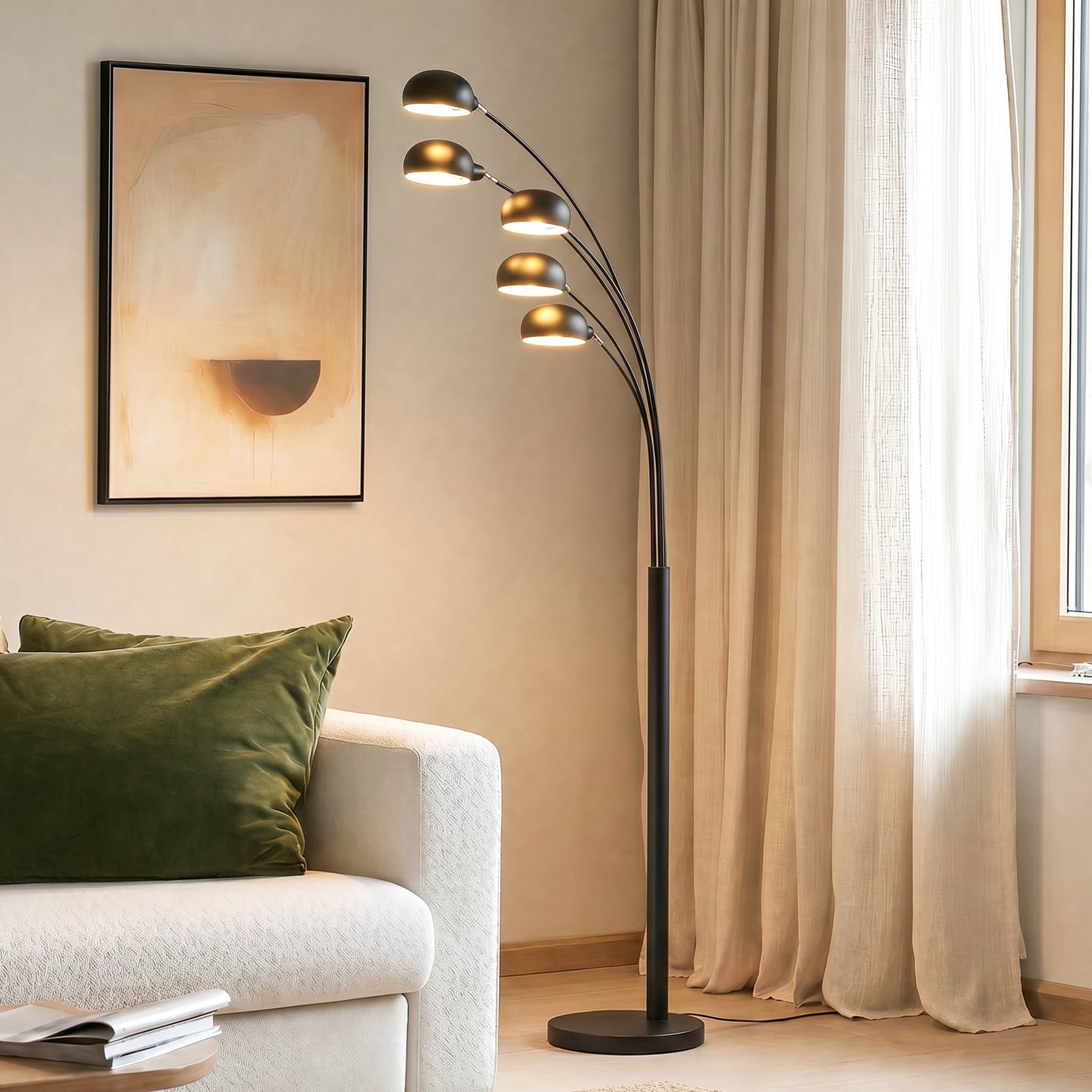 Lindby stāvlampa Jewa, melna, metāla, 5 gaismas, E14