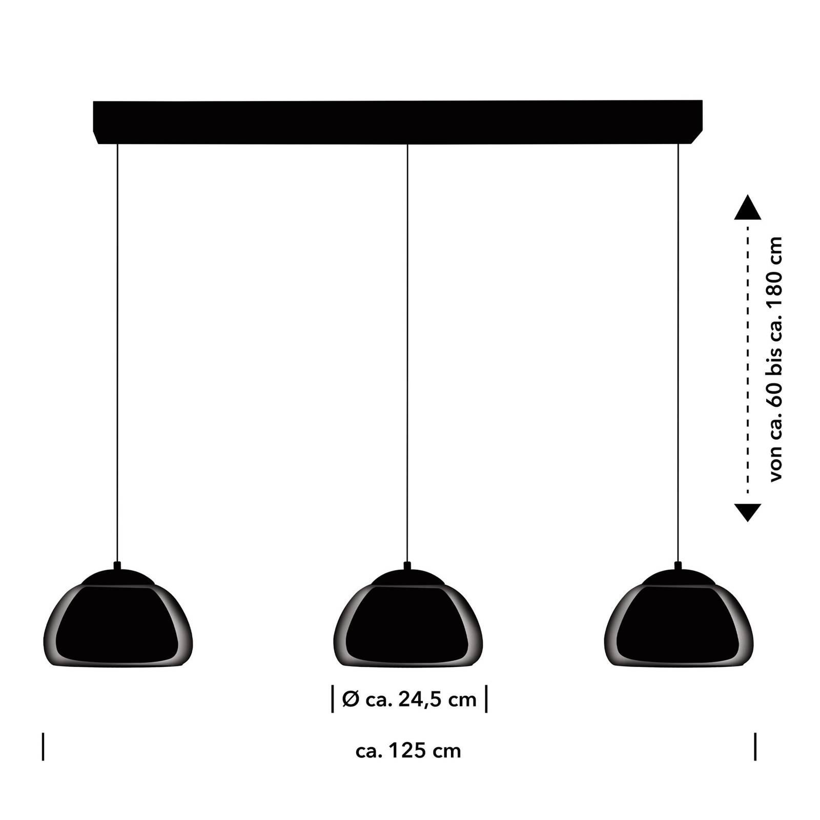 HELL Suspension LED Luxxo, noir, à 3 lampes, télécommande