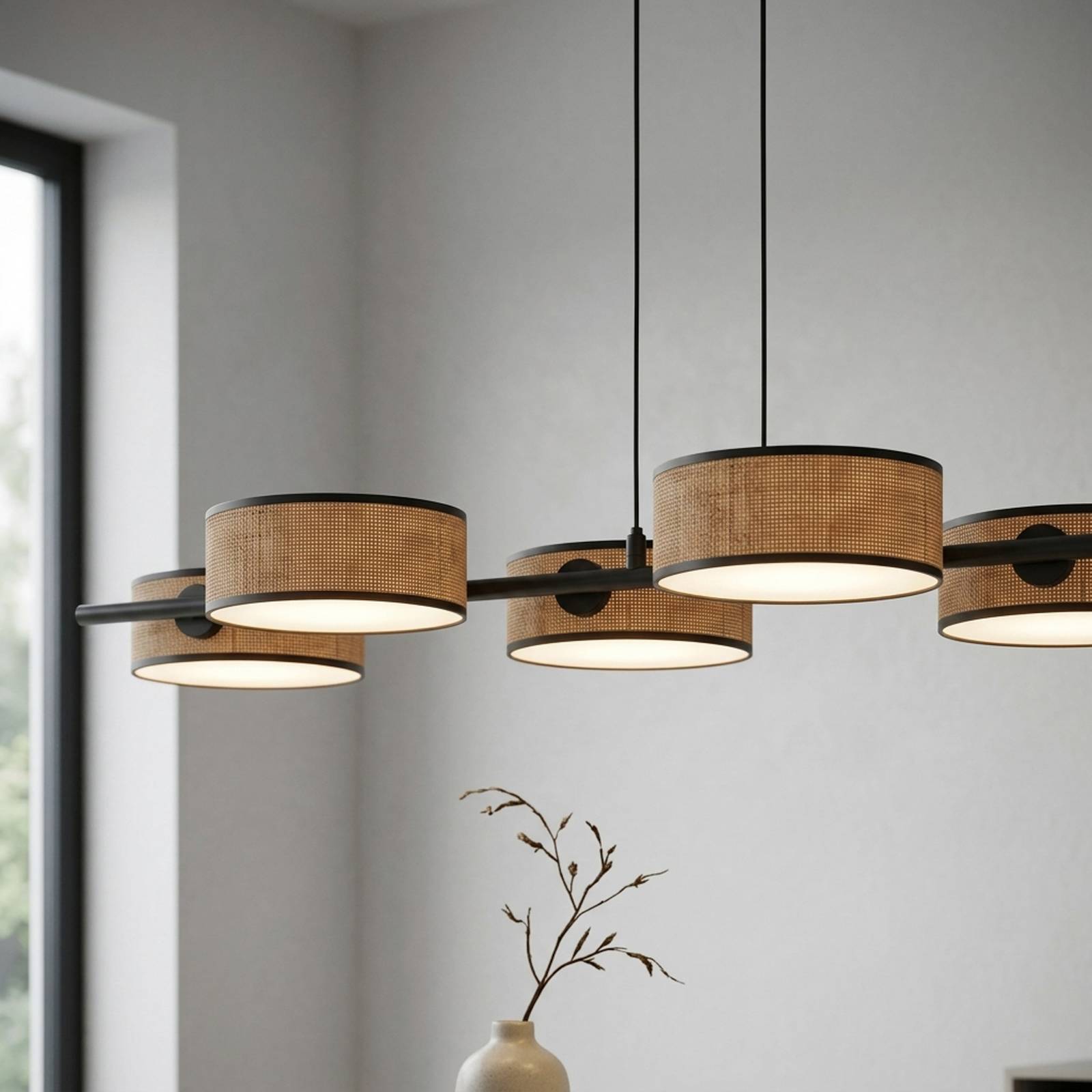 Żyrandol DRUMZ, brązowy, długość 100 cm, 6-punktowy, materiałowy, E14