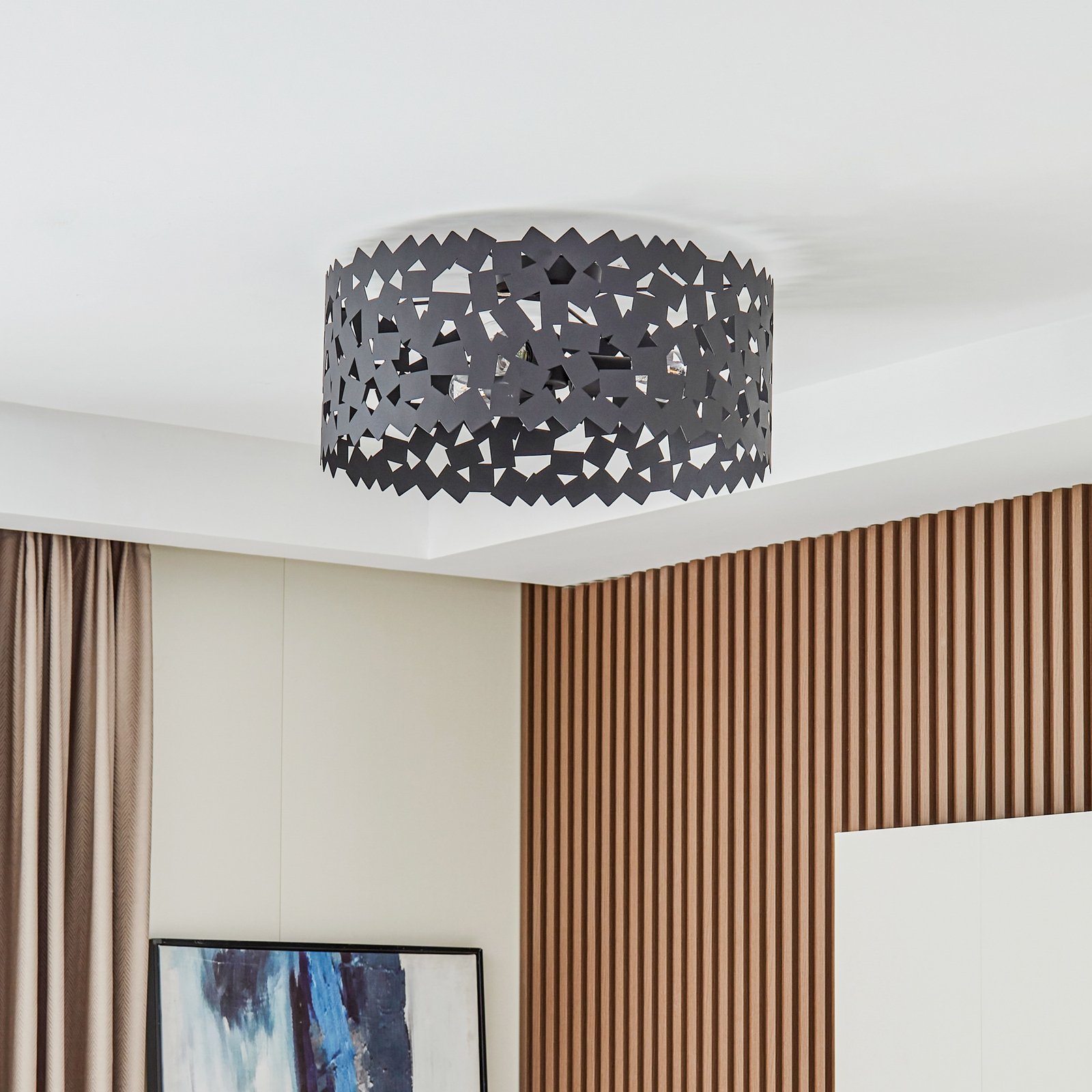 Lucande plafondlamp Aeloria, zwart, ijzer, Ø 50 cm, E27