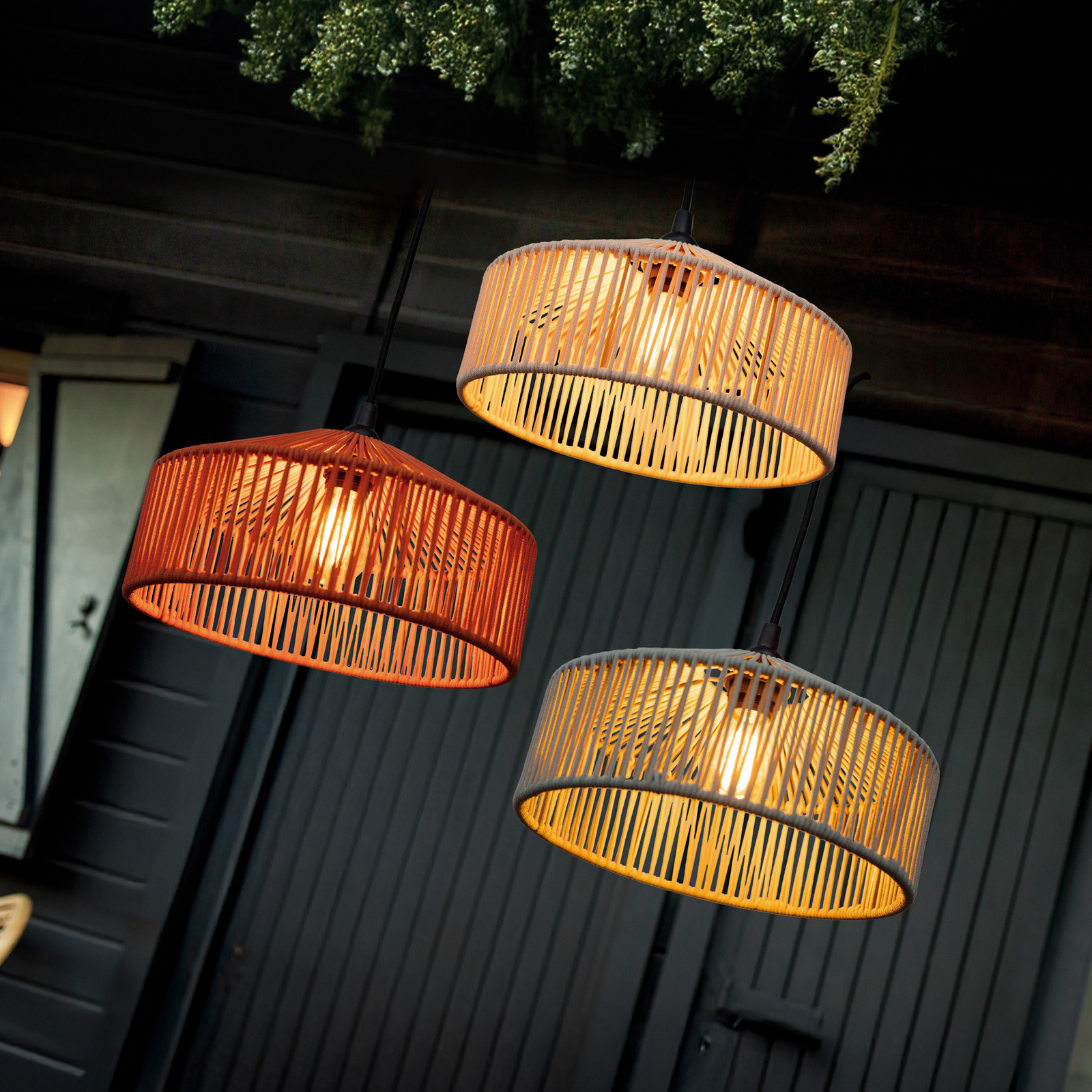 Newgarden pendellampe Calabardina, brun, tau, Ø30cm, IP44