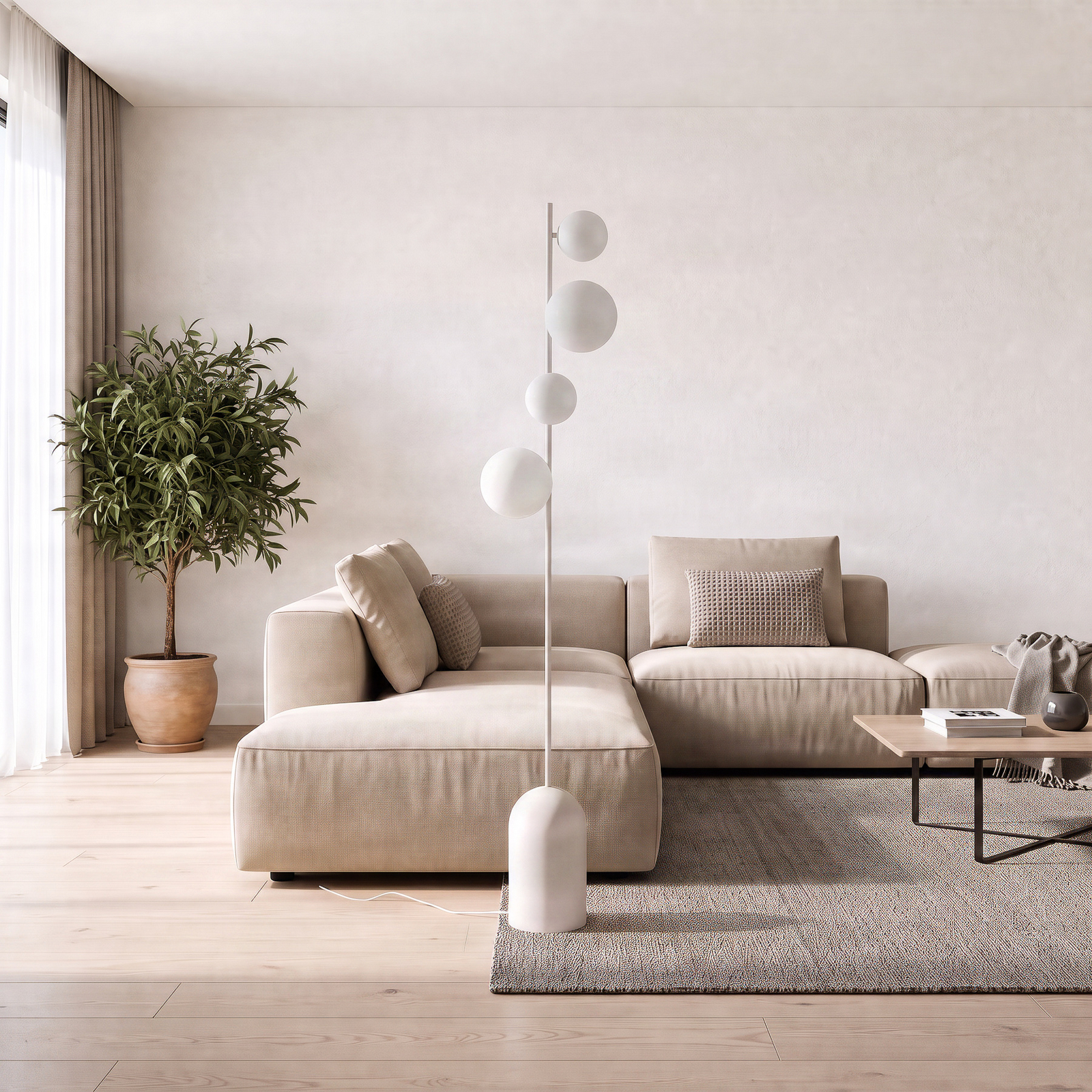 Etno LP4 álló világítás, fehér, üveg/acél, magasság 140 cm, G9