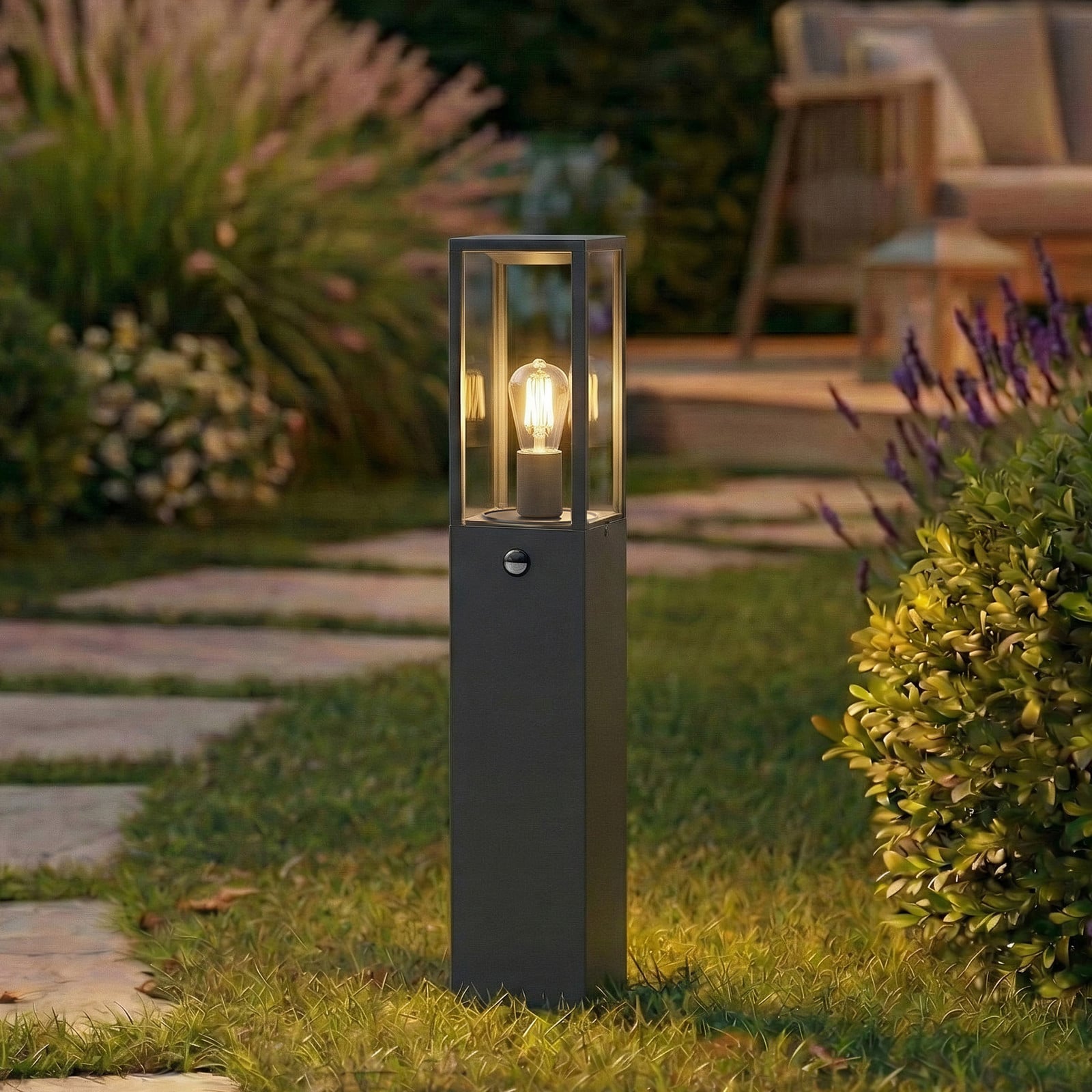 Peldar tuinpadverlichting, 80 cm, antraciet/helder, sensor Lindby - Terras - Modern - Aluminium - 1 lamp