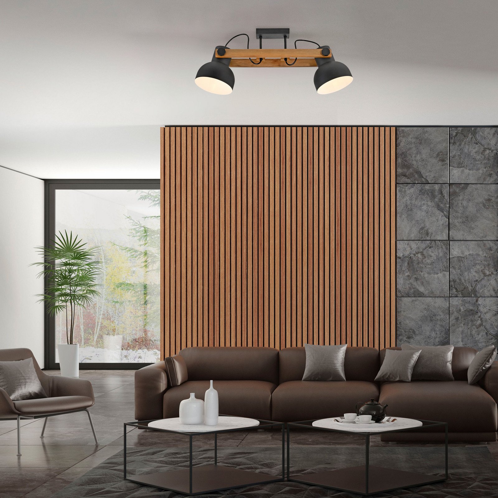 JUST LIGHT. DOAR LUMINĂ. Plafonieră Cup 2.0 2 lumini negru metal - Camera de zi / sufragerie - Design industrial - negru lemn deschis