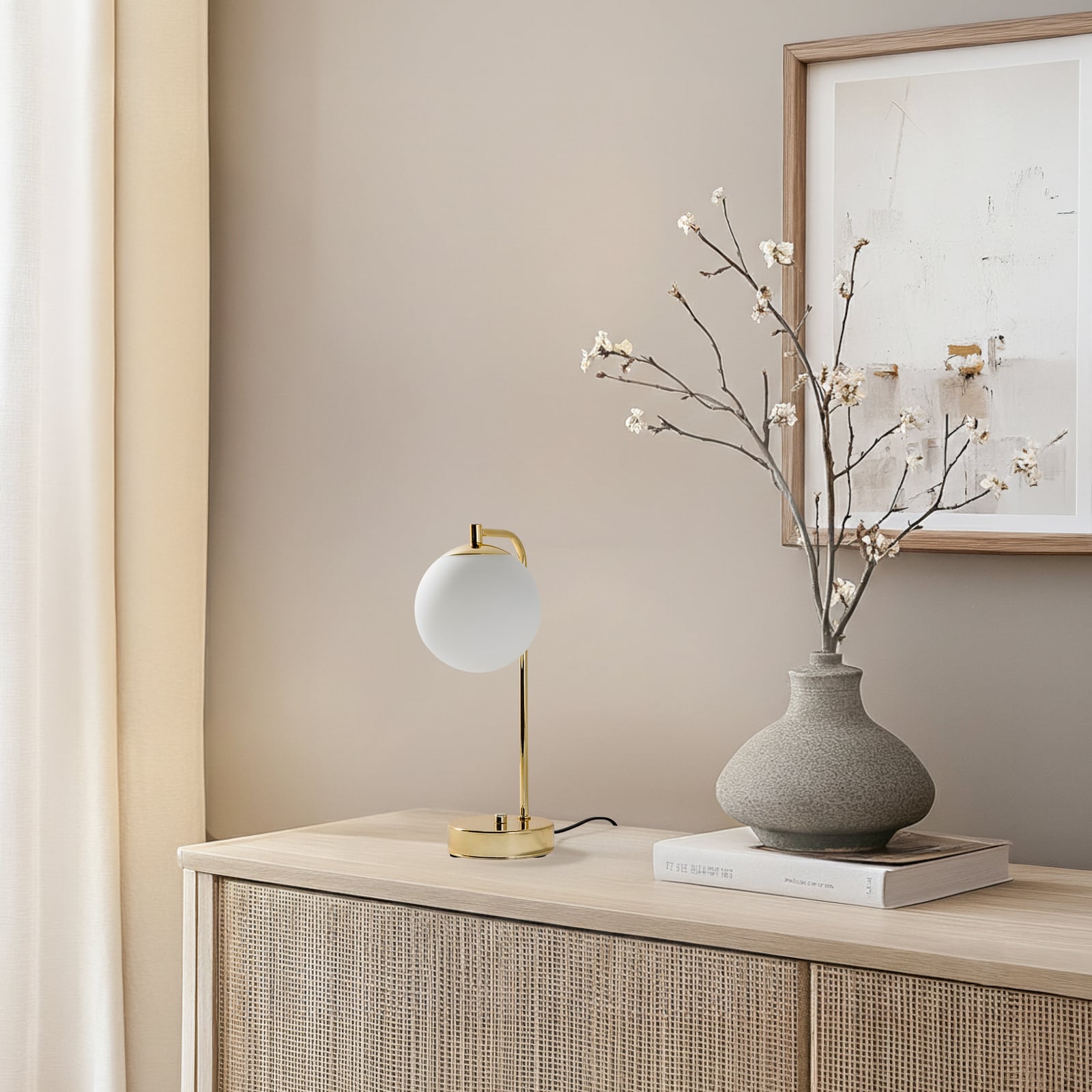 Tischleuchte Rico, Glas/Metall, gold/weiß, Höhe 36 cm