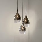 Paul Neuhaus lámpara colgante Pilua, gris humo, cristal, 30cm, 3 luces.