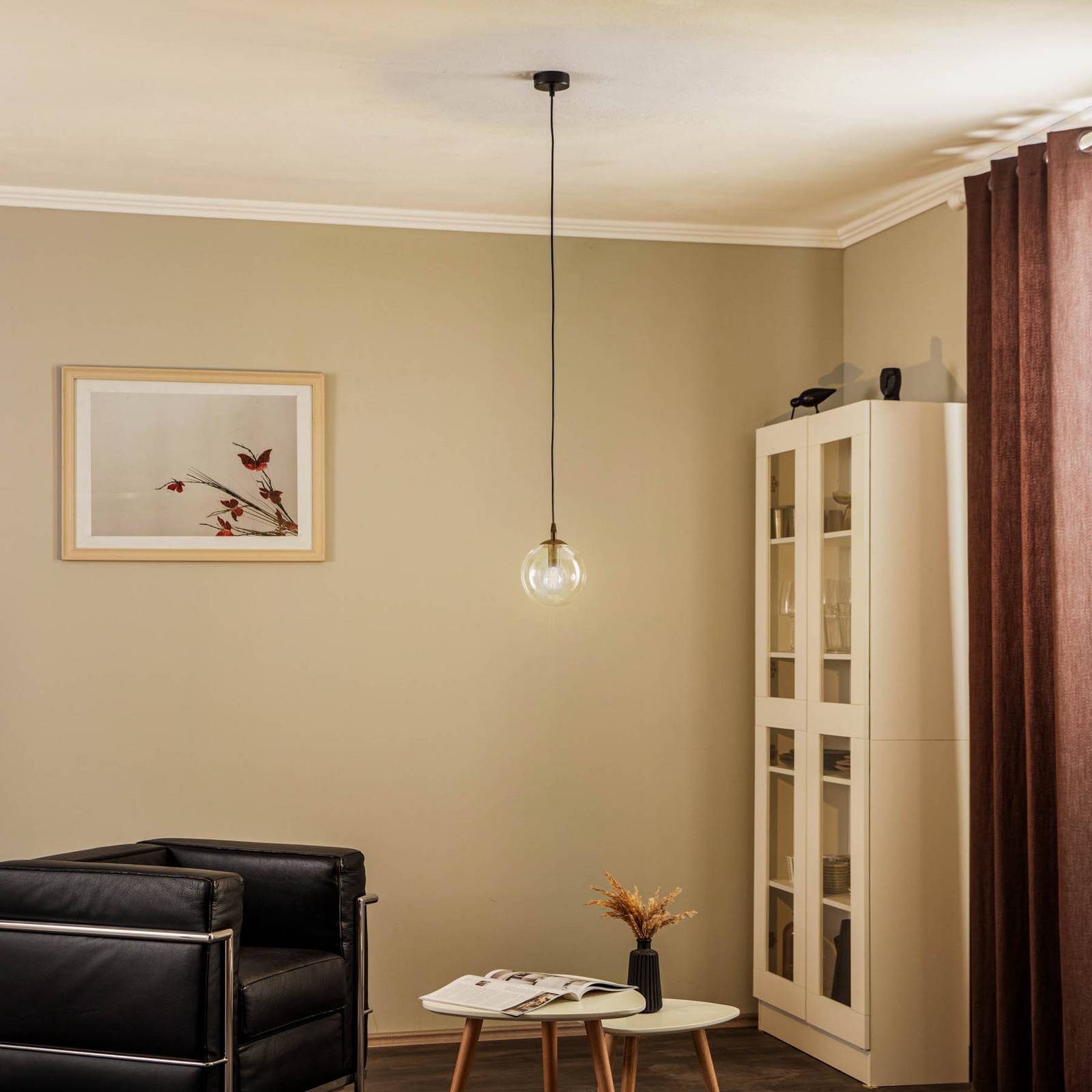 Lampa wisząca Glassy, czarna, przezroczysta, szkło, Ø 14 cm, E14
