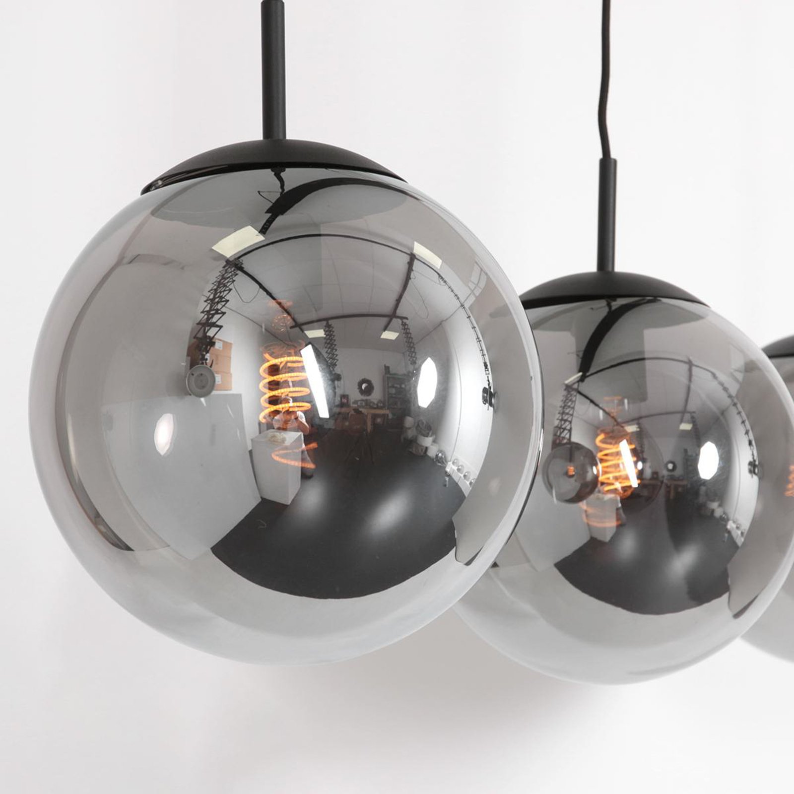 Suspension Bollique, 3 lampes, longue, noire, verre