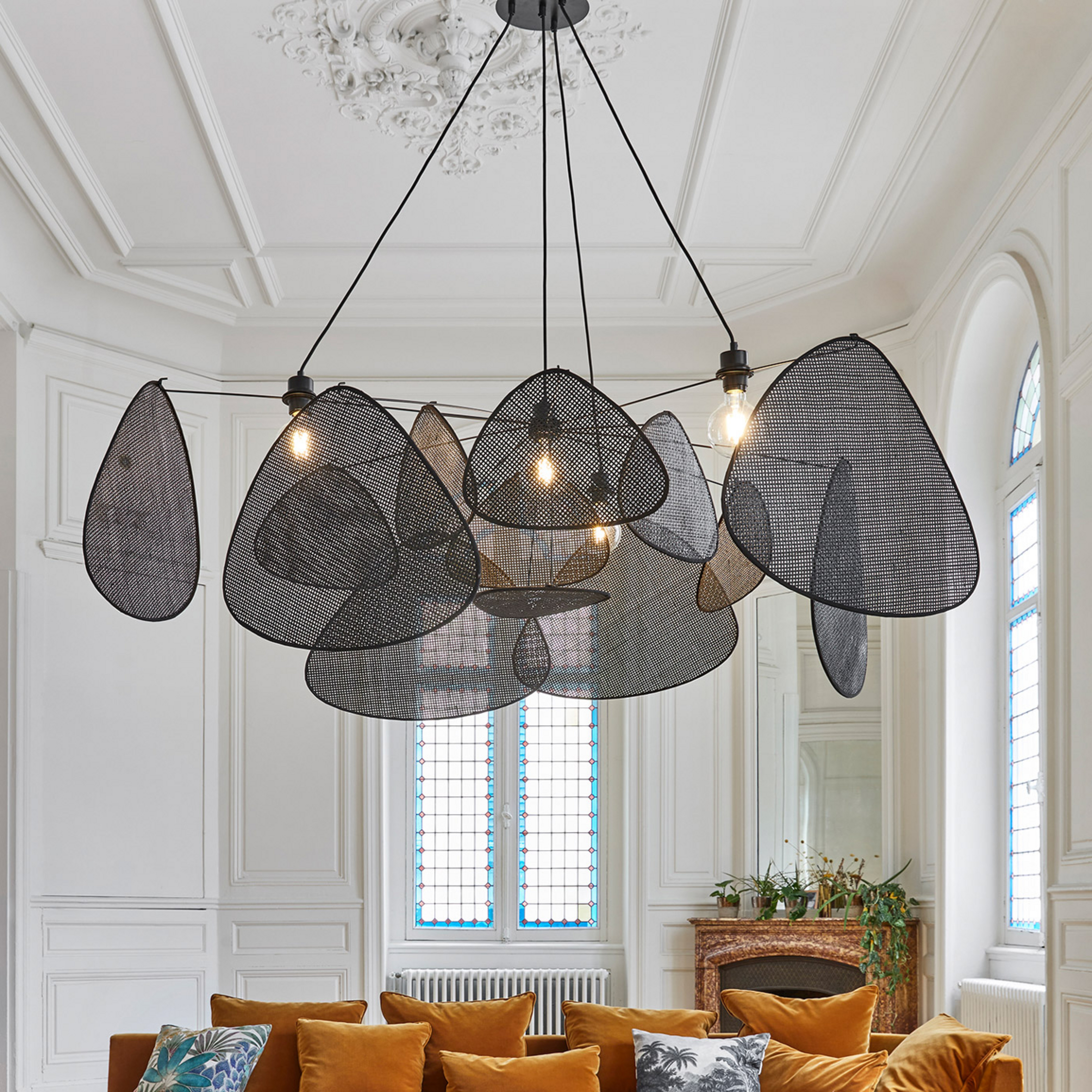 hanglamp Screen XXL, 90 cm, zwart, rotan - MARKET SET