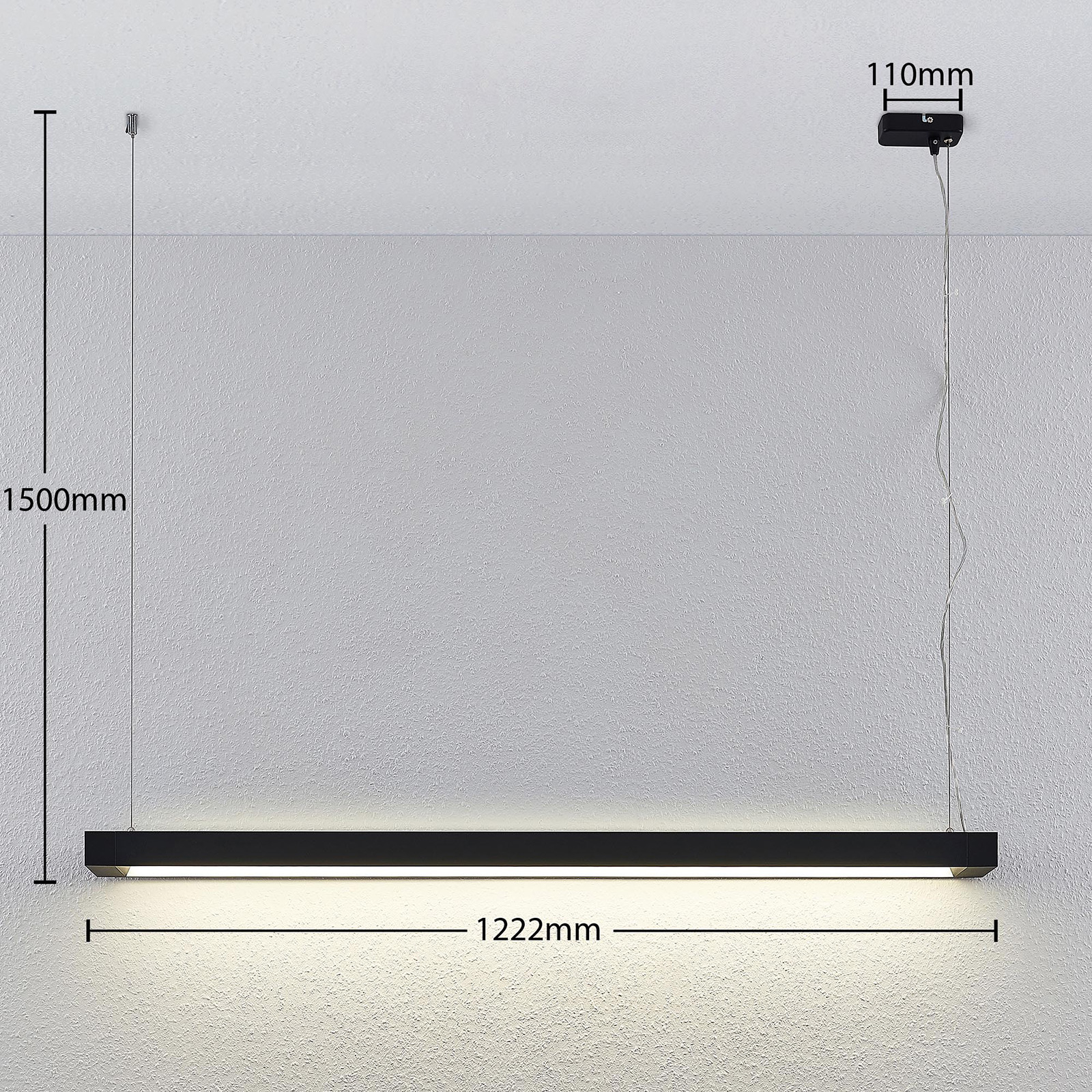 Arcchio Cuna závesné LED, čierna, hranaté 122 cm